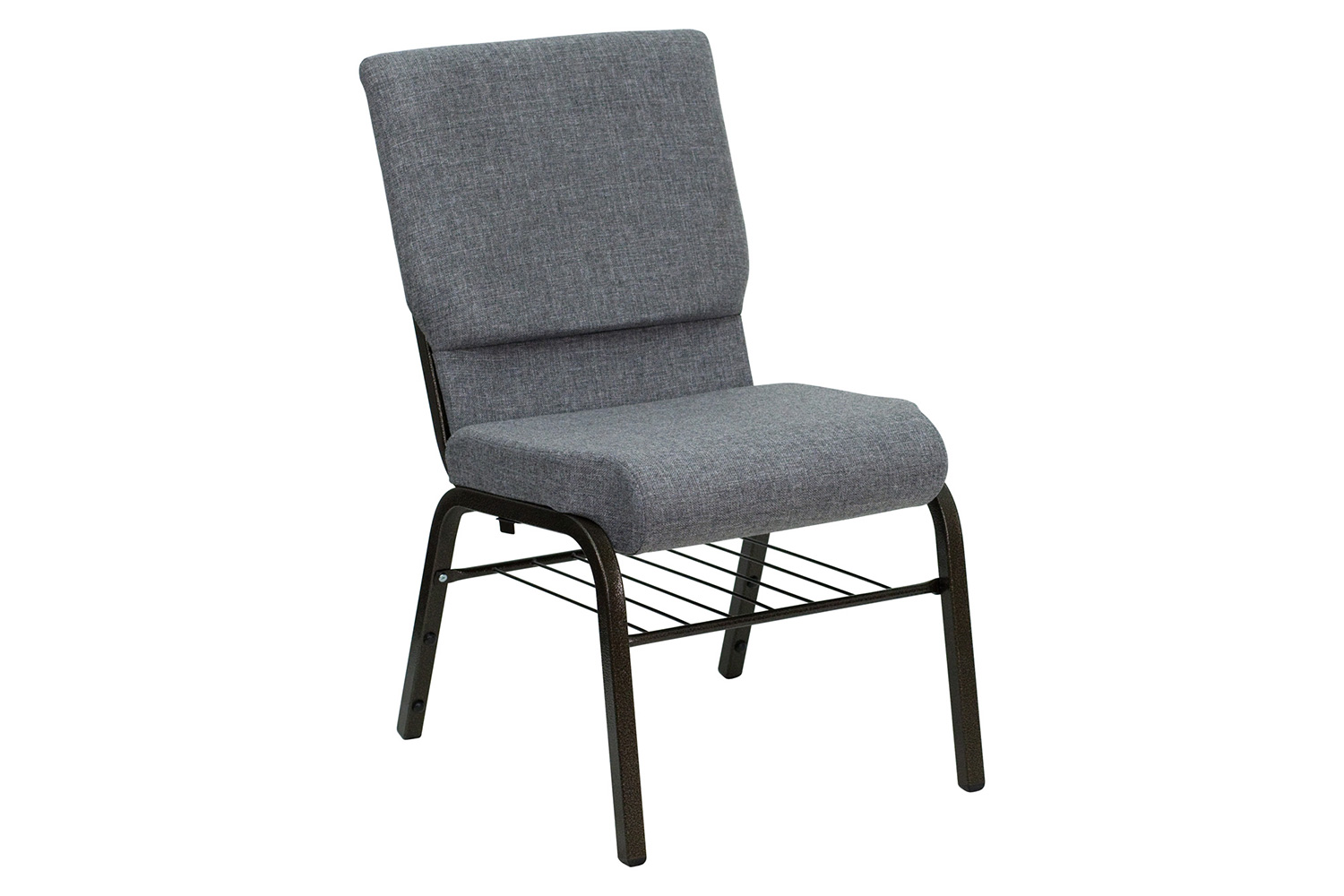 BLNK™ HERCULES Series Fabric Church Chair with Book Rack and Gold Vein Frame - Gray