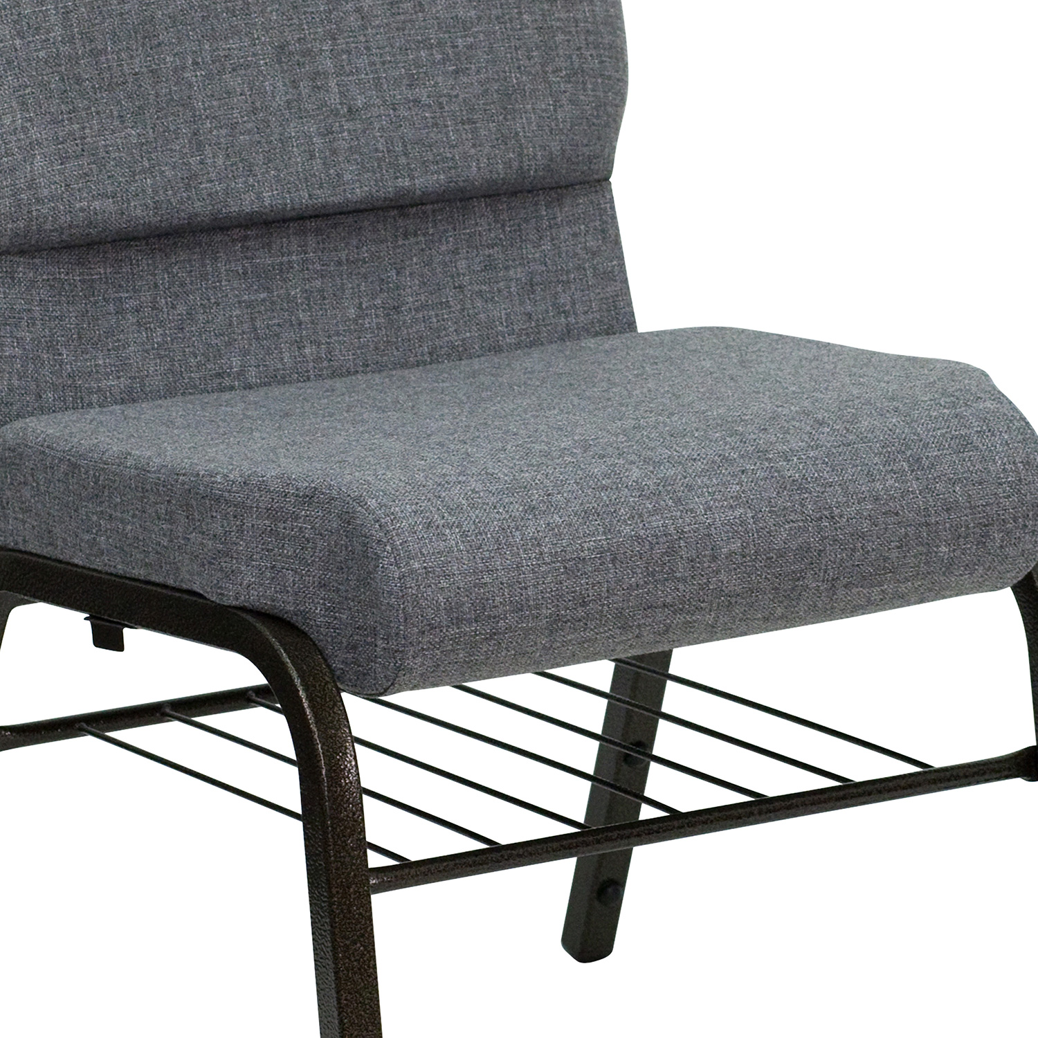 BLNK™ HERCULES Series Fabric Church Chair with Book Rack and Gold Vein Frame - Gray