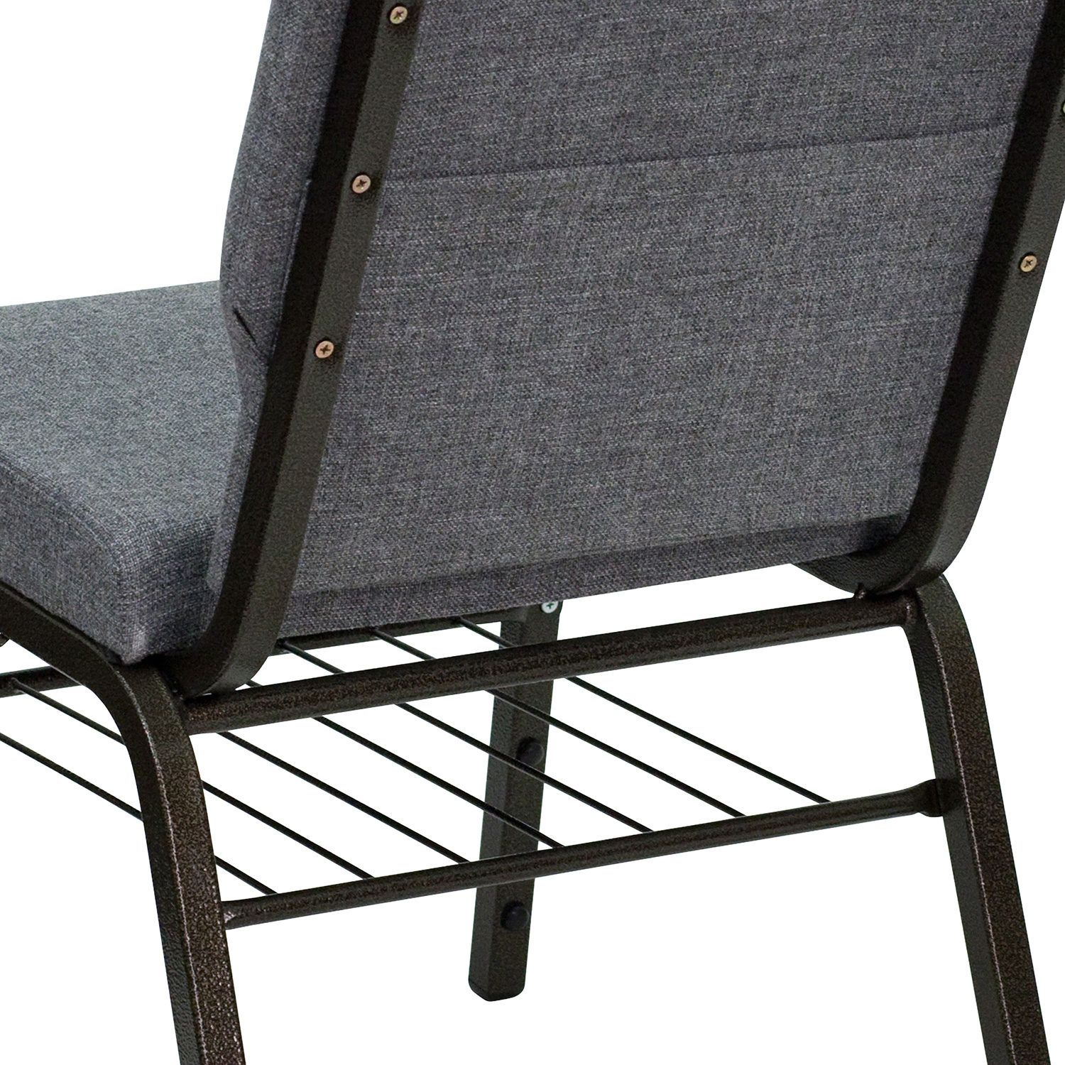 BLNK™ HERCULES Series Fabric Church Chair with Book Rack and Gold Vein Frame - Gray