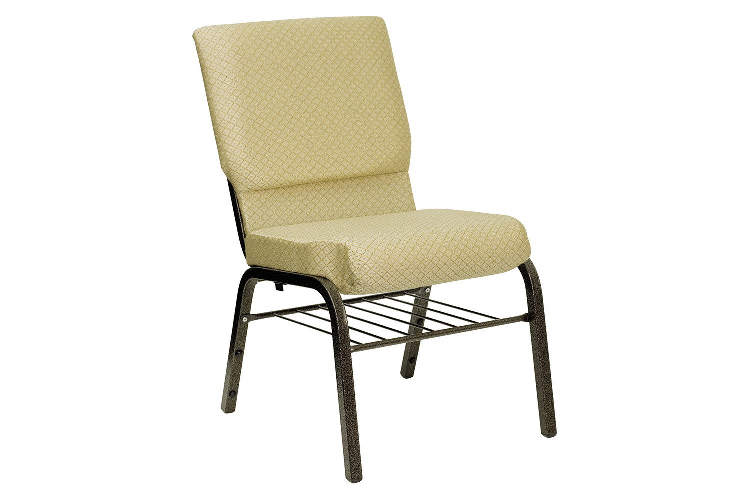 BLNK™ HERCULES Series Fabric Church Chair with Book Rack and Gold Vein Frame - Beige Patterned