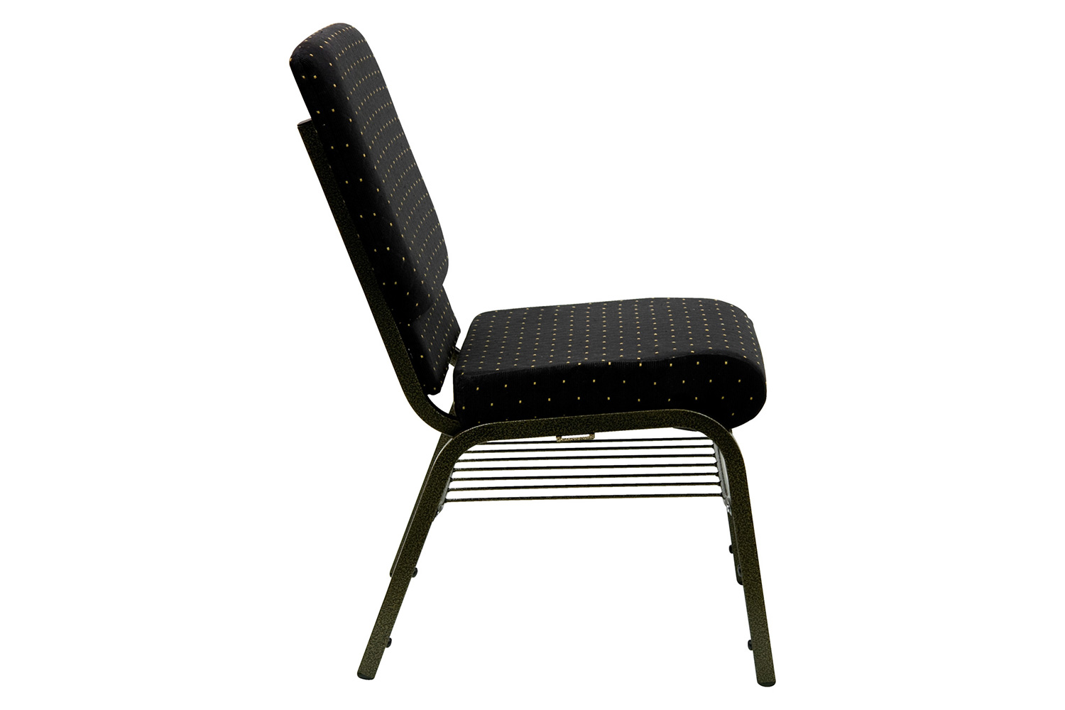 BLNK™ HERCULES Series Fabric Church Chair with Book Rack and Gold Vein Frame - Black Dot Patterned