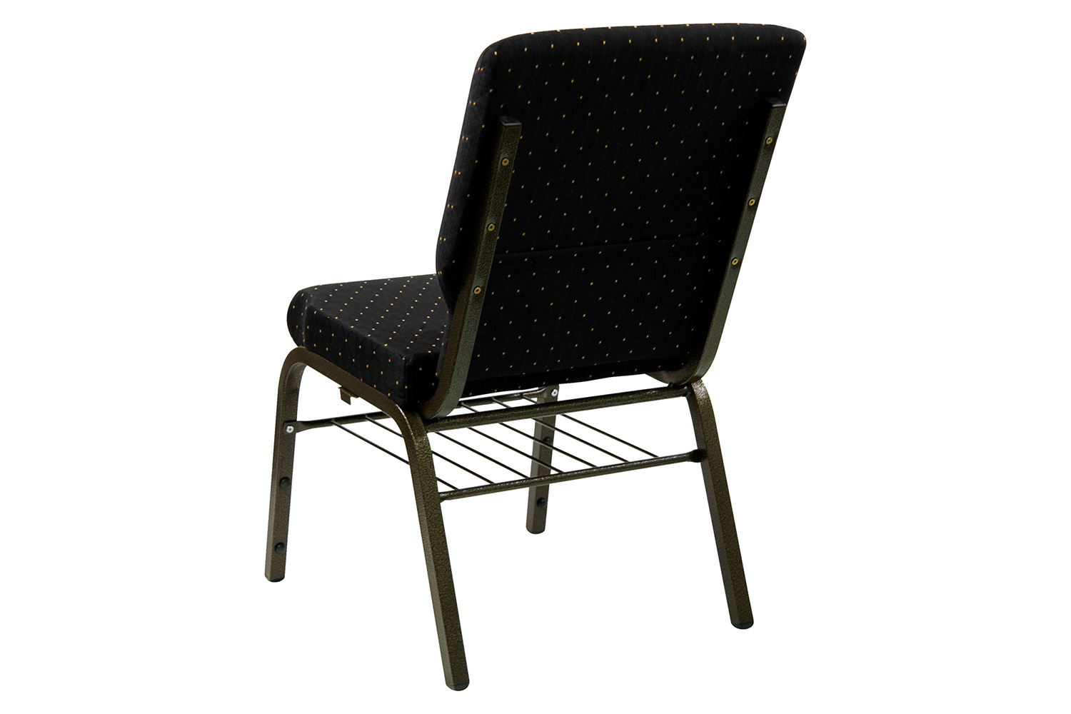 BLNK™ HERCULES Series Fabric Church Chair with Book Rack and Gold Vein Frame - Black Dot Patterned