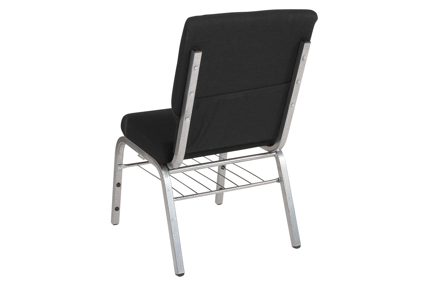 BLNK™ HERCULES Series Fabric Church Chair with Book Rack and Silver Vein Frame - Black