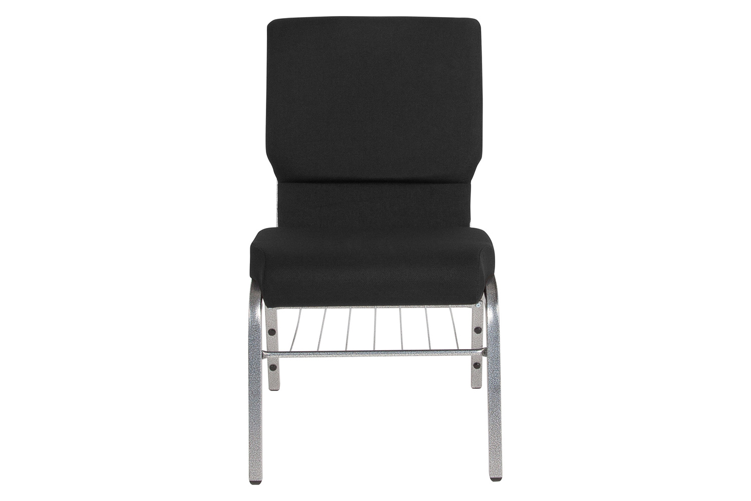 BLNK™ HERCULES Series Fabric Church Chair with Book Rack and Silver Vein Frame - Black