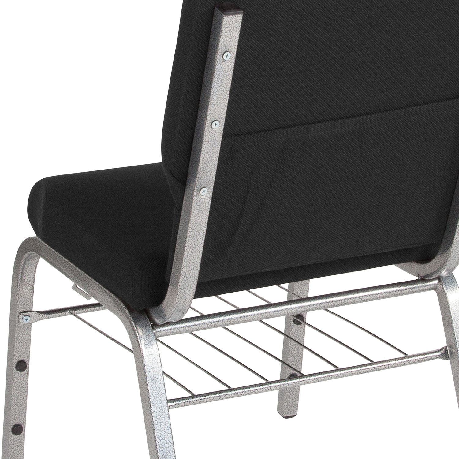 BLNK™ HERCULES Series Fabric Church Chair with Book Rack and Silver Vein Frame - Black