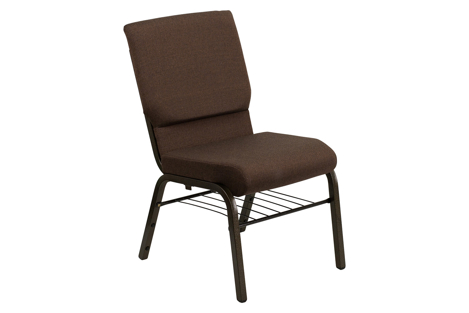 BLNK™ HERCULES Series Fabric Church Chair with Book Rack and Gold Vein Frame - Brown