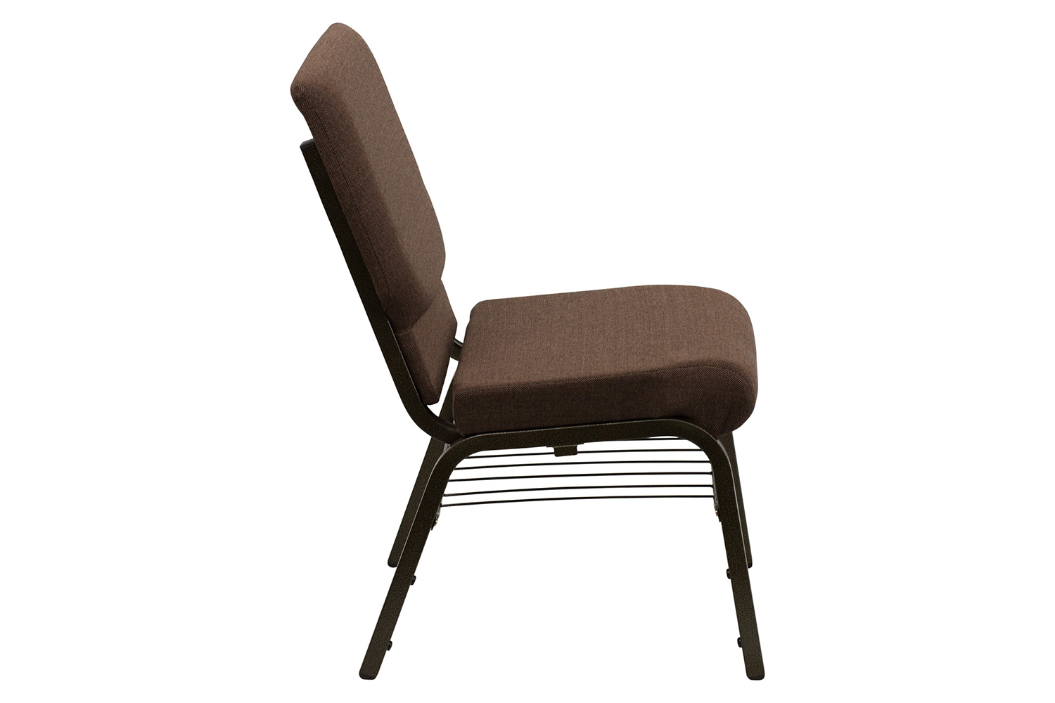 BLNK™ HERCULES Series Fabric Church Chair with Book Rack and Gold Vein Frame - Brown