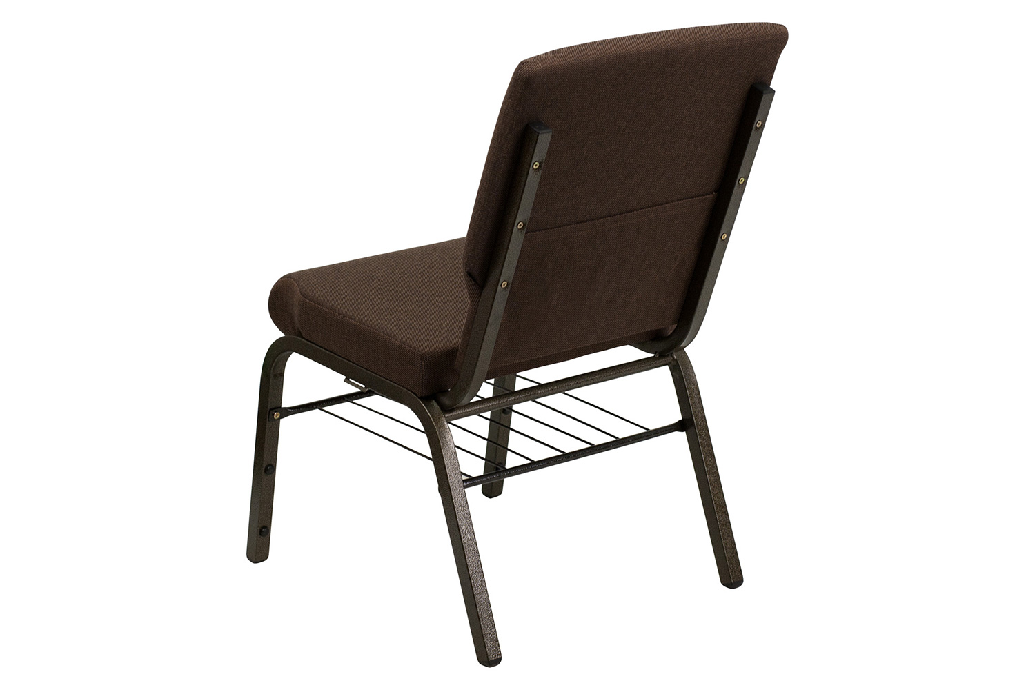 BLNK™ HERCULES Series Fabric Church Chair with Book Rack and Gold Vein Frame - Brown