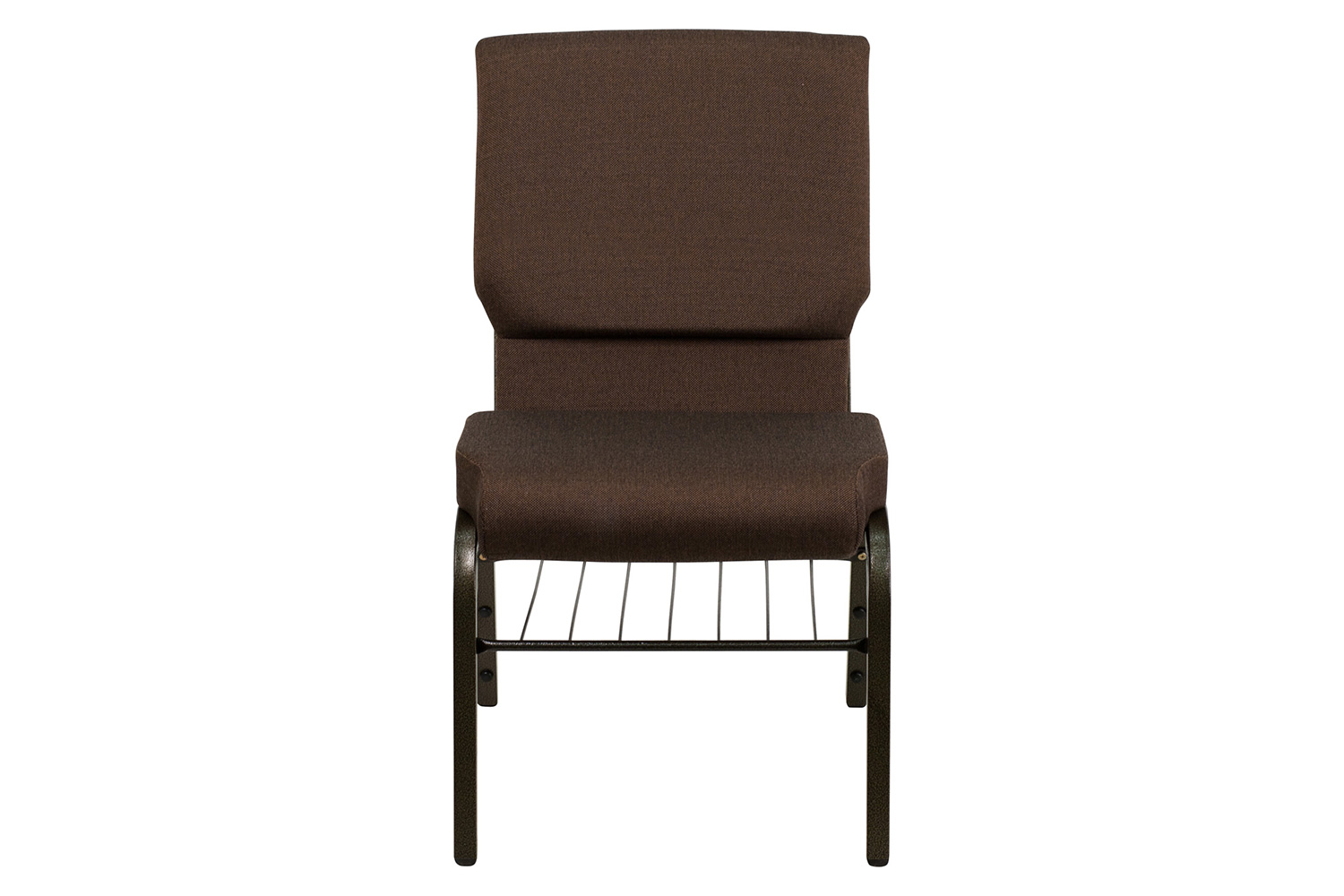 BLNK™ HERCULES Series Fabric Church Chair with Book Rack and Gold Vein Frame - Brown