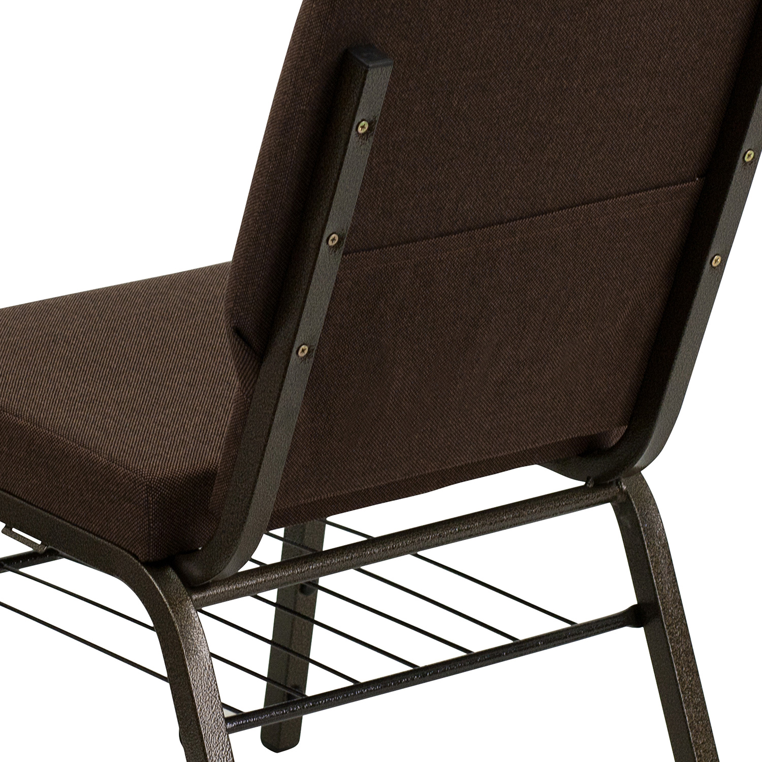 BLNK™ HERCULES Series Fabric Church Chair with Book Rack and Gold Vein Frame - Brown