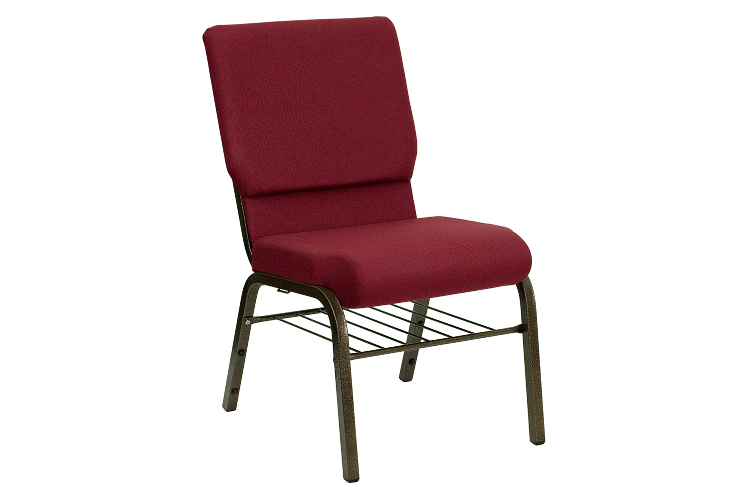 BLNK™ HERCULES Series Fabric Church Chair with Book Rack and Gold Vein Frame - Burgundy