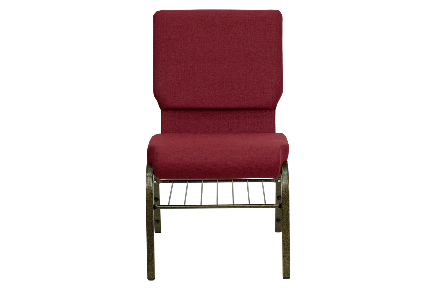 BLNK™ HERCULES Series Fabric Church Chair with Book Rack and Gold Vein Frame - Burgundy