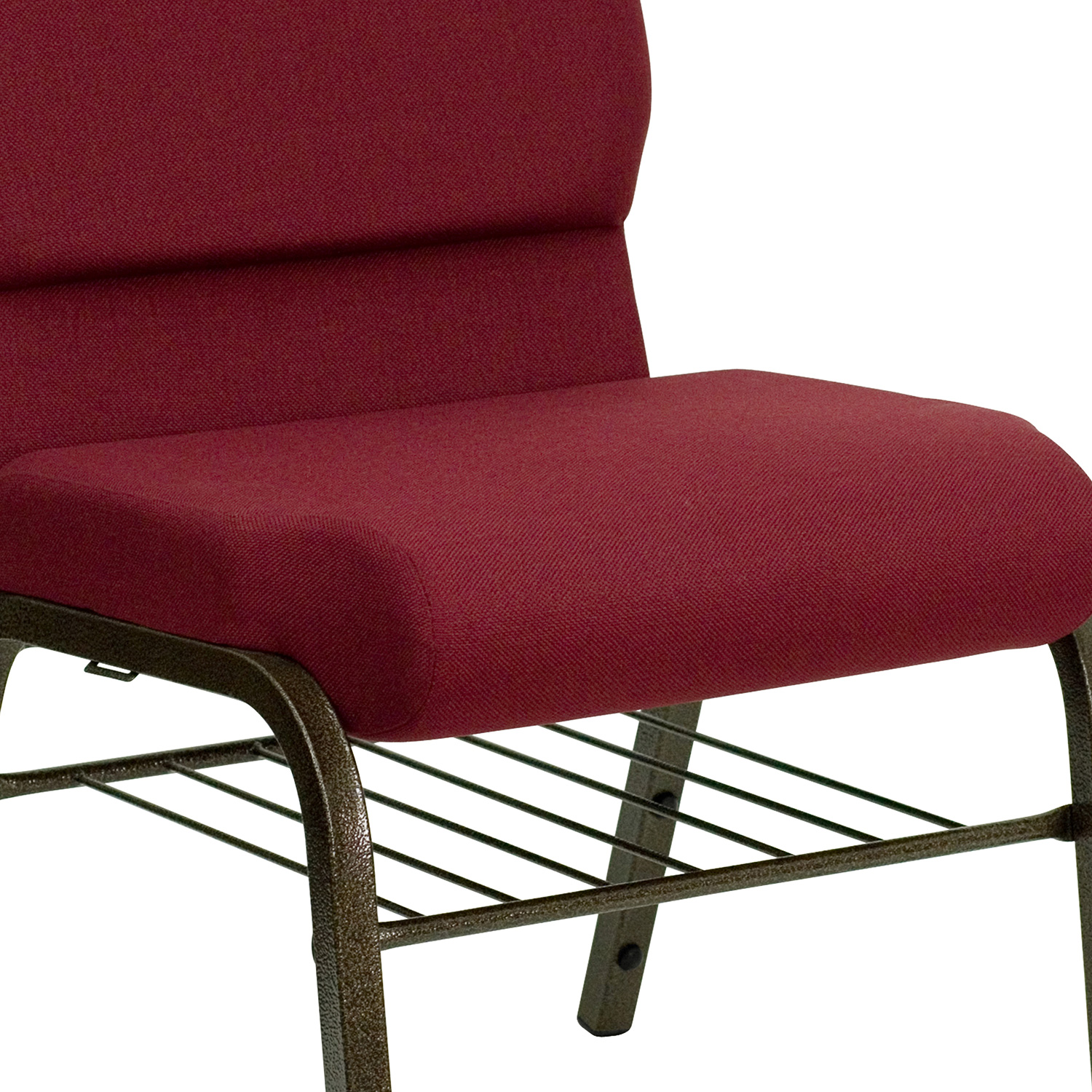 BLNK™ HERCULES Series Fabric Church Chair with Book Rack and Gold Vein Frame - Burgundy