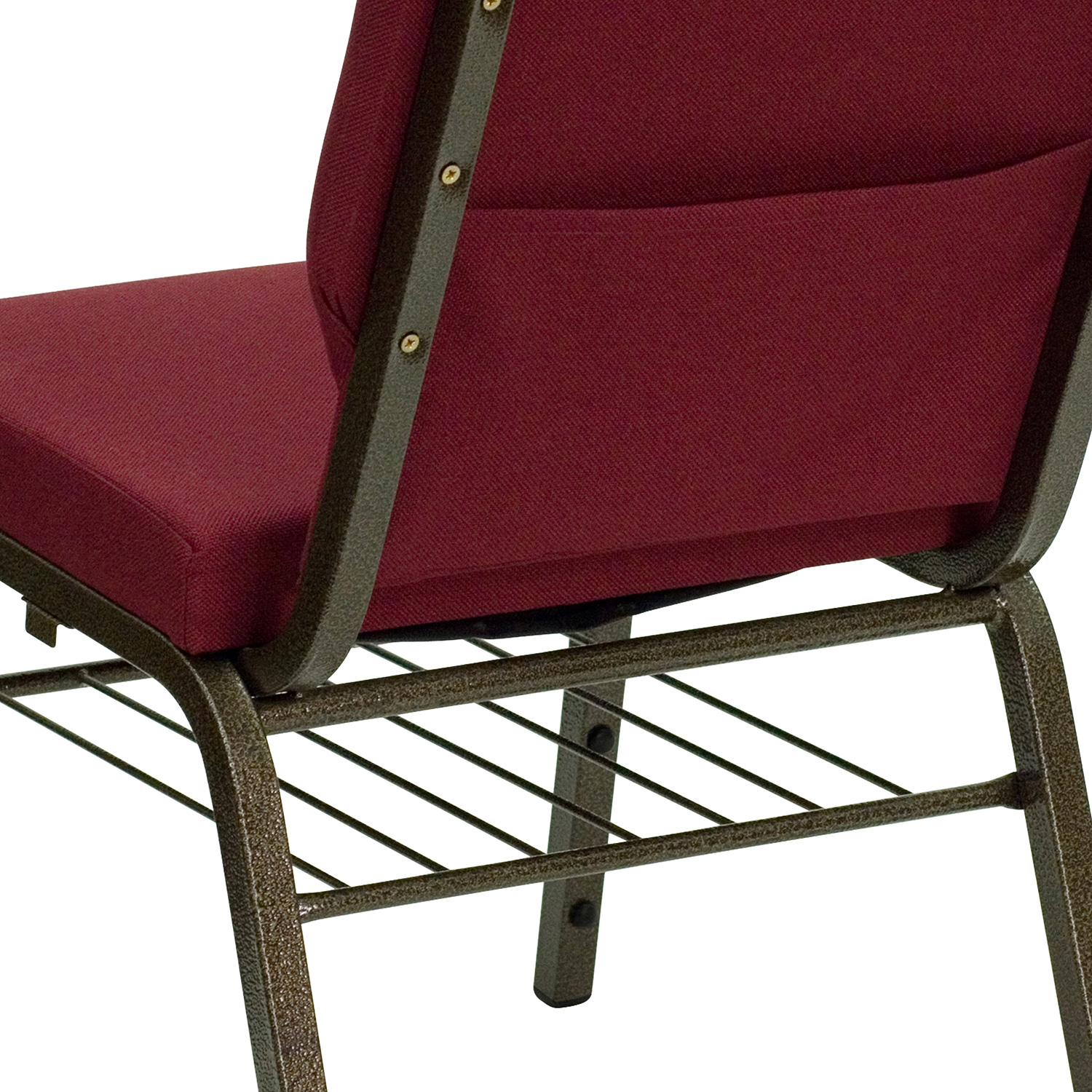 BLNK™ HERCULES Series Fabric Church Chair with Book Rack and Gold Vein Frame - Burgundy