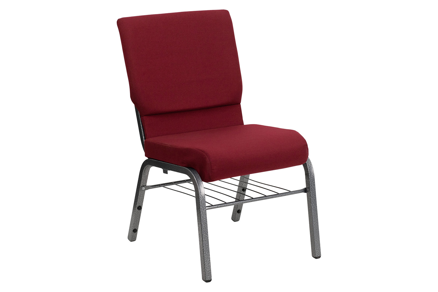 BLNK™ HERCULES Series Fabric Church Chair with Book Rack and Silver Vein Frame - Burgundy