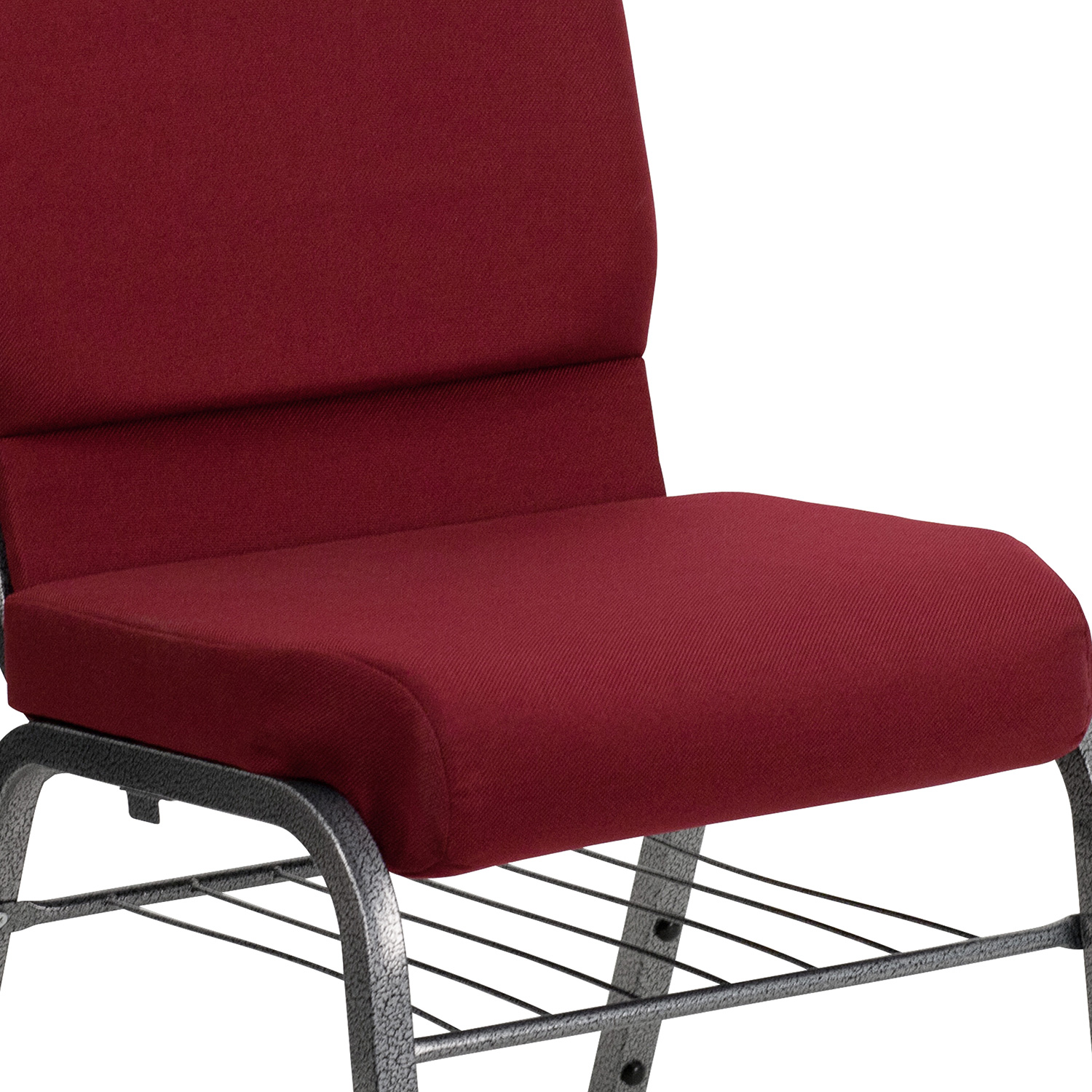 BLNK™ HERCULES Series Fabric Church Chair with Book Rack and Silver Vein Frame - Burgundy