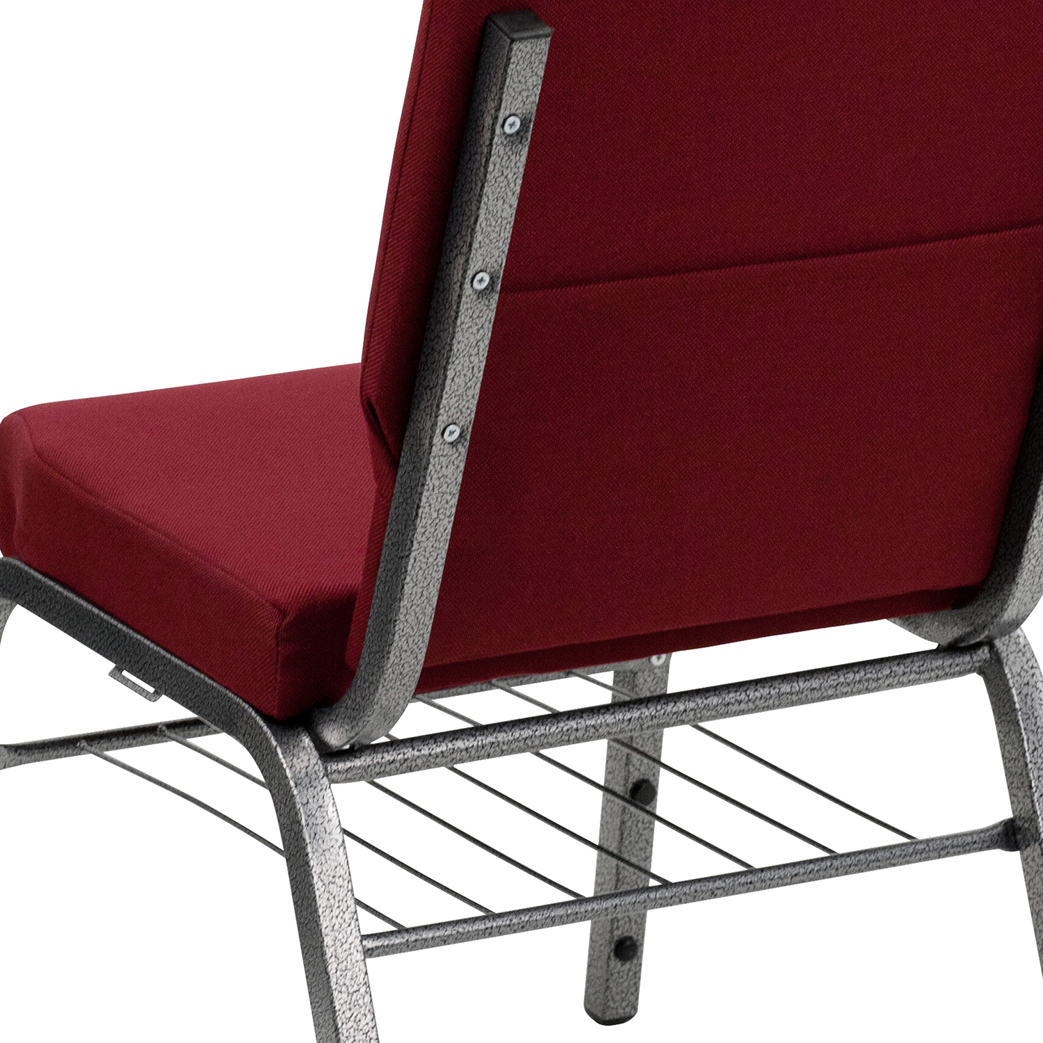 BLNK™ HERCULES Series Fabric Church Chair with Book Rack and Silver Vein Frame - Burgundy