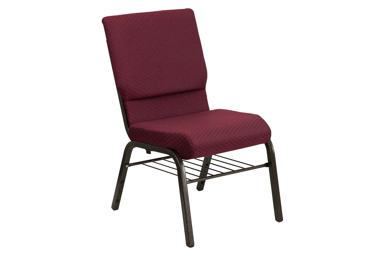 BLNK™ HERCULES Series Fabric Church Chair with Book Rack and Gold Vein Frame - Burgundy Patterned