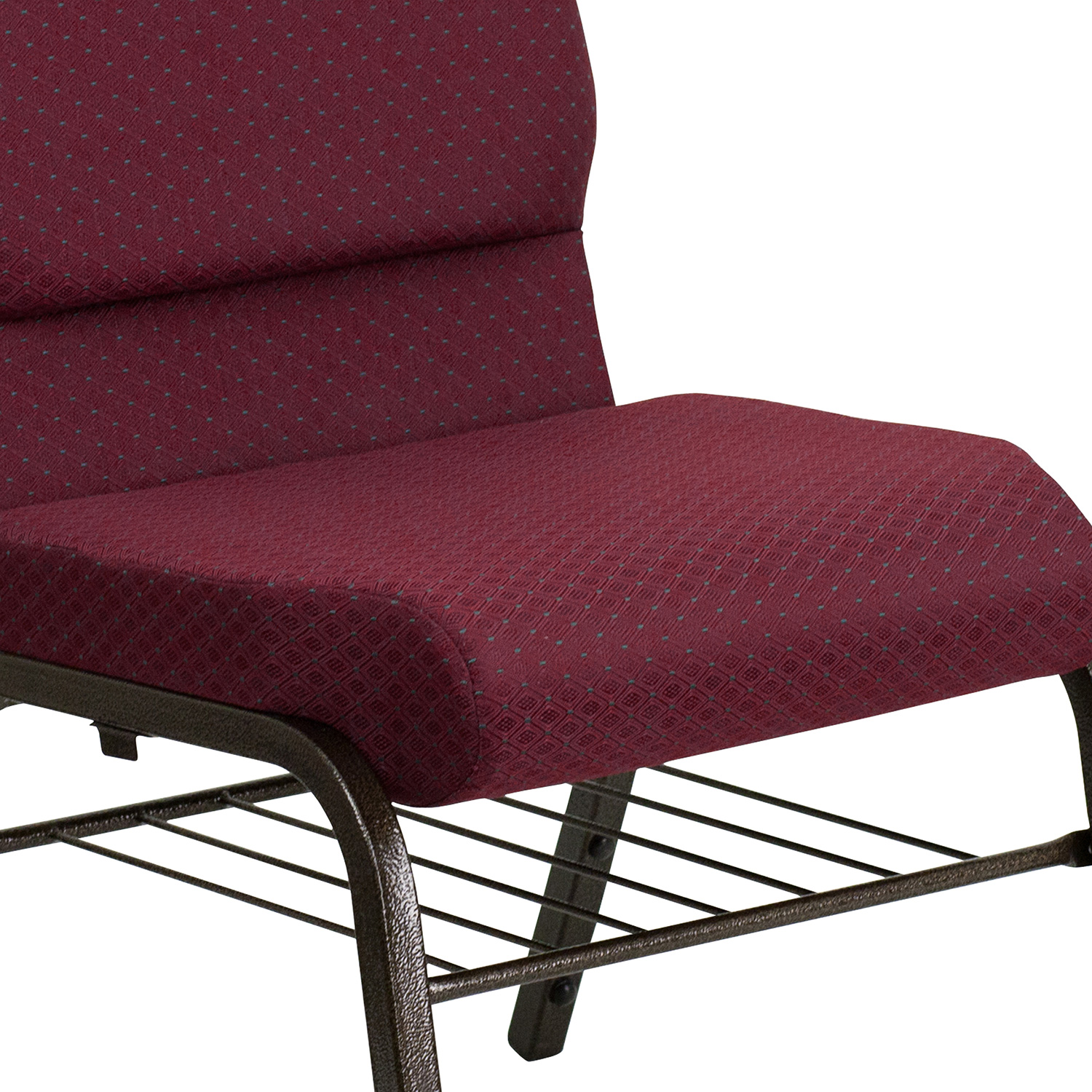 BLNK™ HERCULES Series Fabric Church Chair with Book Rack and Gold Vein Frame - Burgundy Patterned