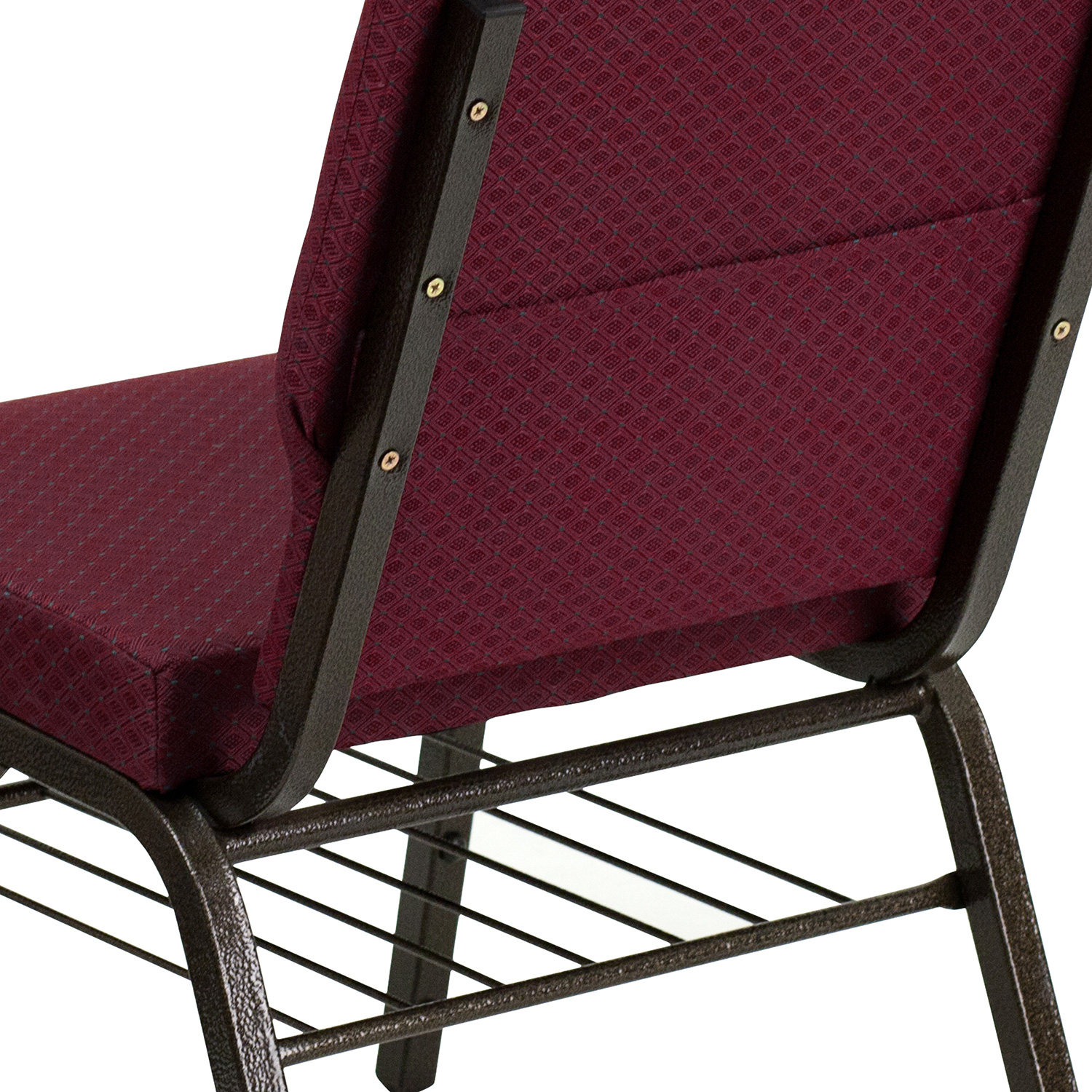 BLNK™ HERCULES Series Fabric Church Chair with Book Rack and Gold Vein Frame - Burgundy Patterned