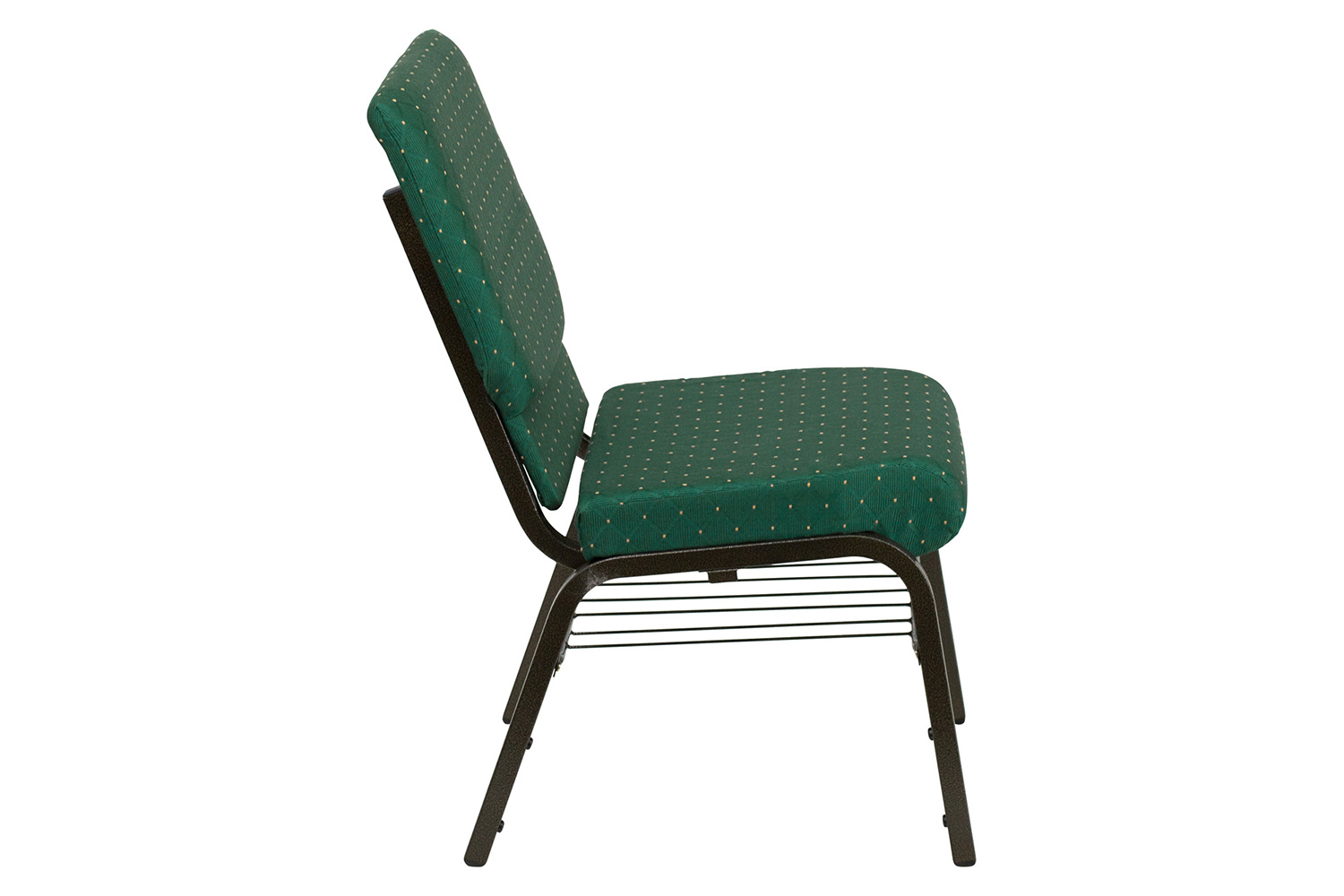 BLNK™ HERCULES Series Fabric Church Chair with Book Rack and Gold Vein Frame - Green Patterned