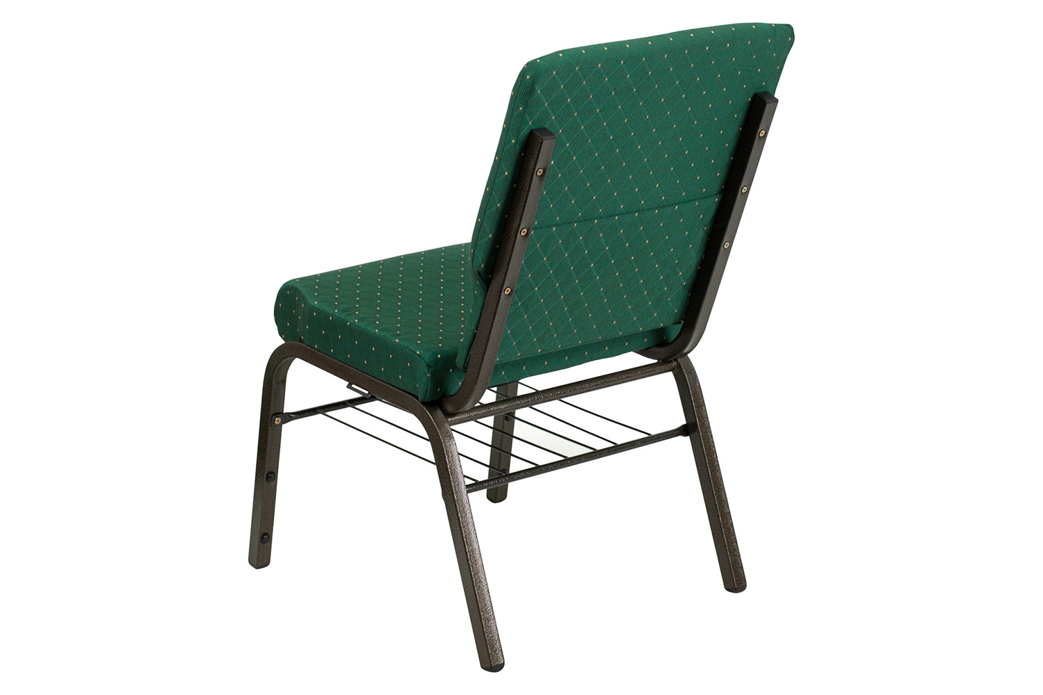 BLNK™ HERCULES Series Fabric Church Chair with Book Rack and Gold Vein Frame - Green Patterned