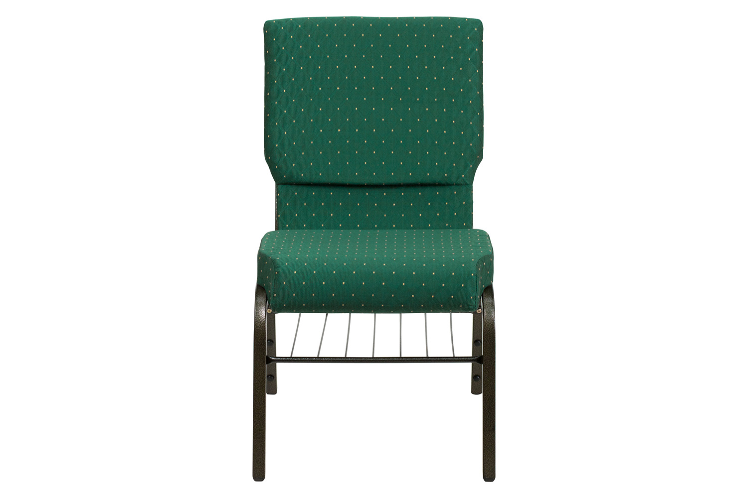 BLNK™ HERCULES Series Fabric Church Chair with Book Rack and Gold Vein Frame - Green Patterned