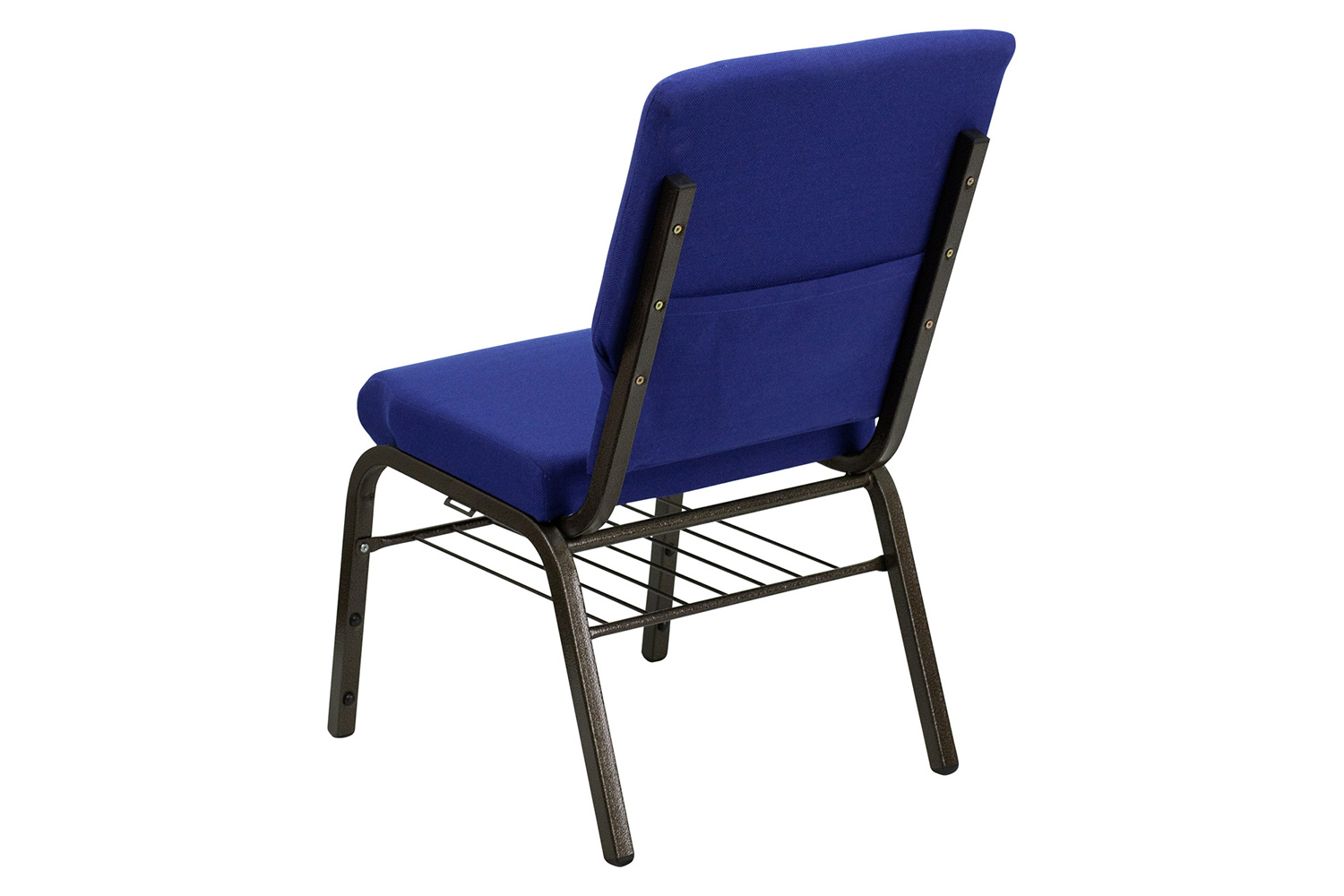 BLNK™ HERCULES Series Fabric Church Chair with Book Rack and Gold Vein Frame - Navy Blue