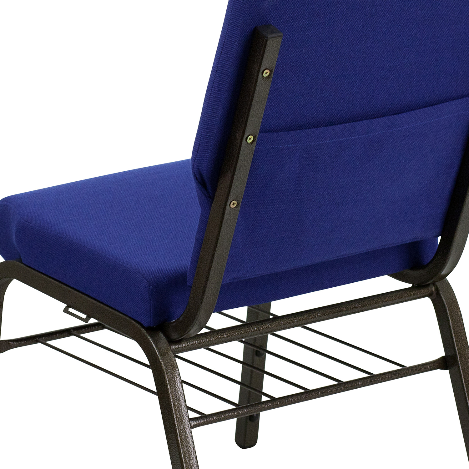 BLNK™ HERCULES Series Fabric Church Chair with Book Rack and Gold Vein Frame - Navy Blue