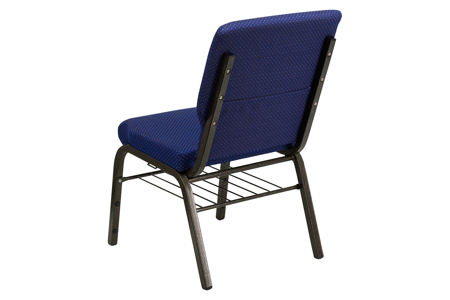 BLNK™ HERCULES Series Fabric Church Chair with Book Rack and Gold Vein Frame - Navy Blue Patterned