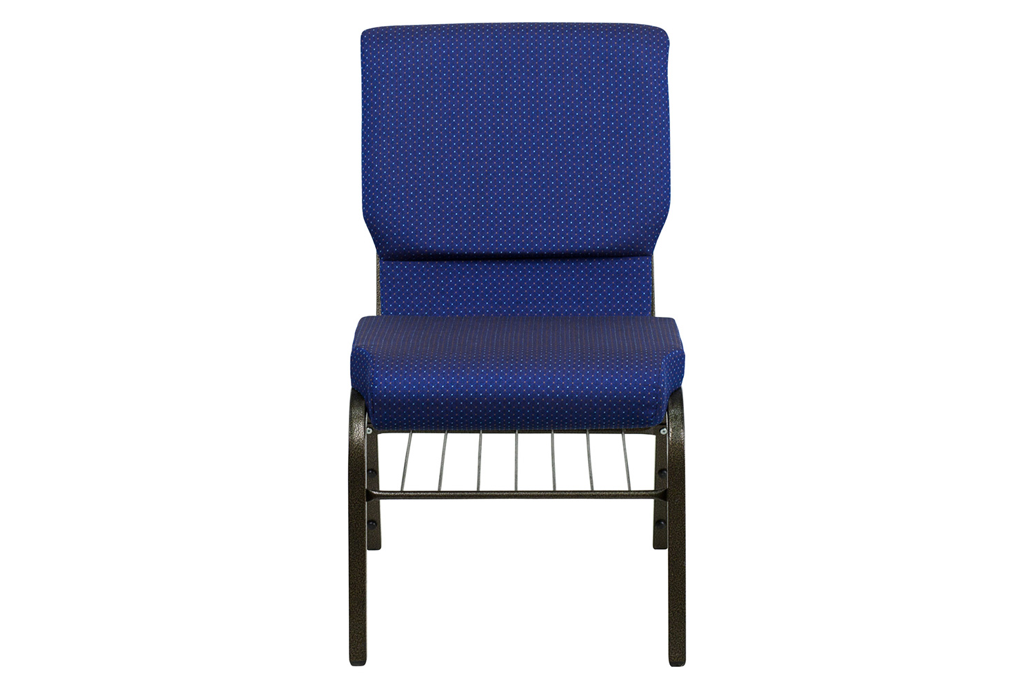 BLNK™ HERCULES Series Fabric Church Chair with Book Rack and Gold Vein Frame - Navy Blue Patterned