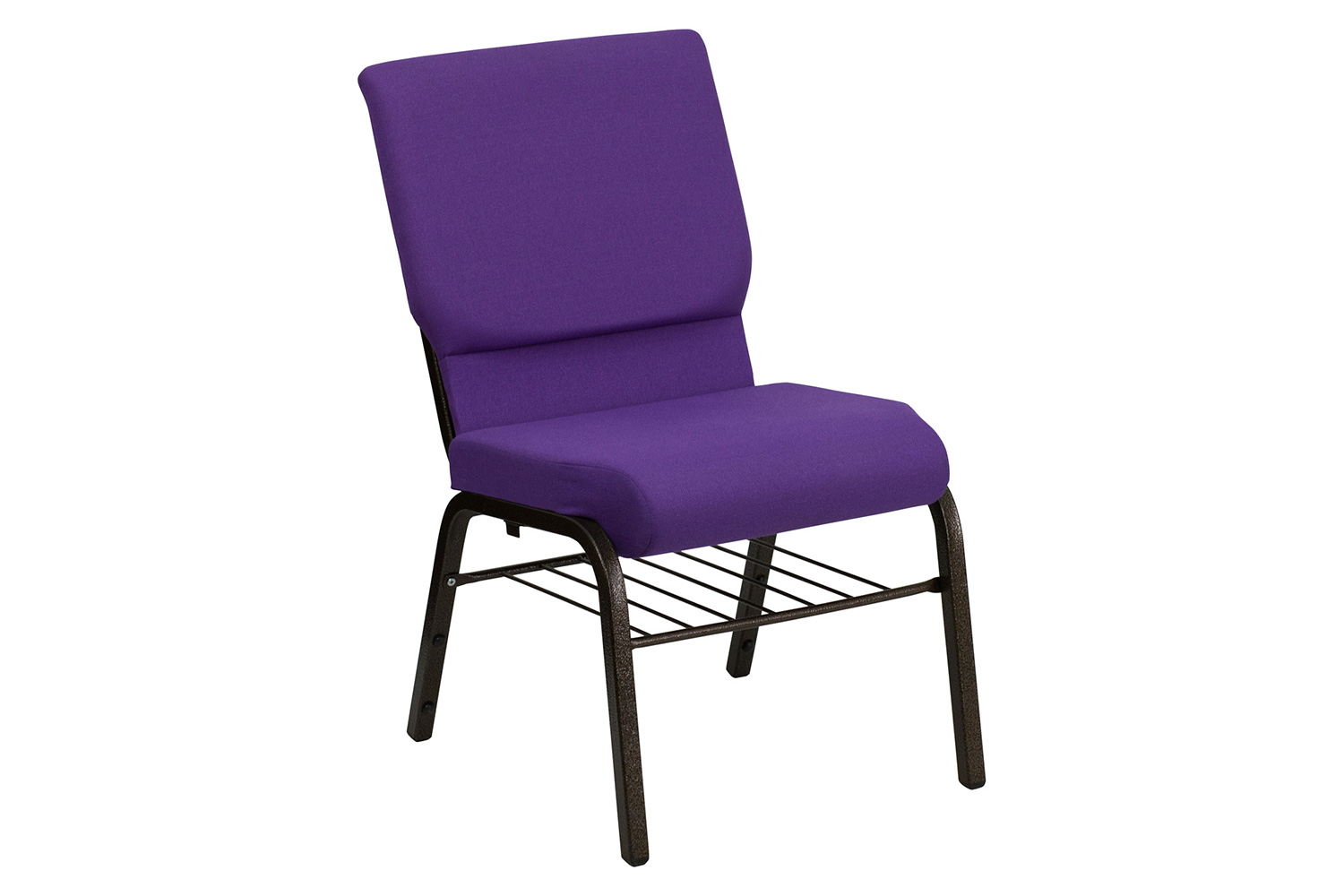 BLNK™ HERCULES Series Fabric Church Chair with Book Rack and Gold Vein Frame - Purple