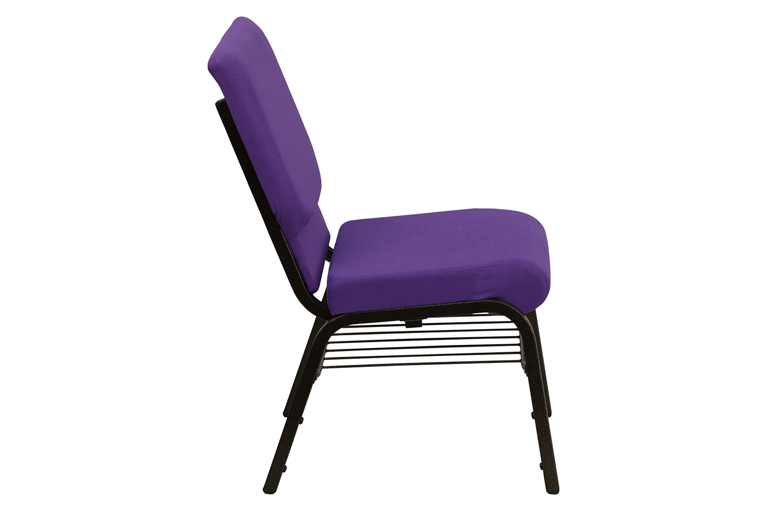 BLNK™ HERCULES Series Fabric Church Chair with Book Rack and Gold Vein Frame - Purple