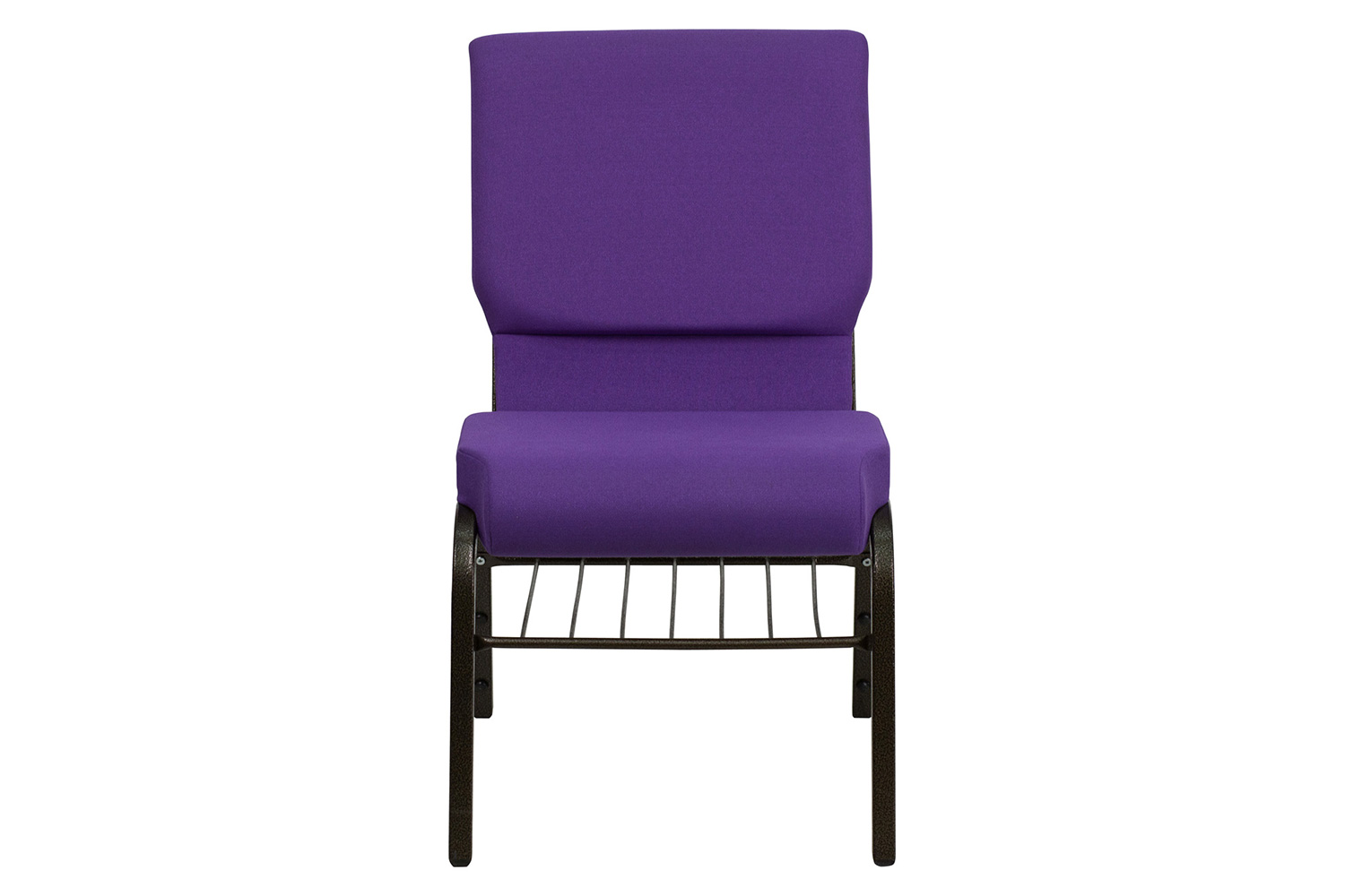 BLNK™ HERCULES Series Fabric Church Chair with Book Rack and Gold Vein Frame - Purple