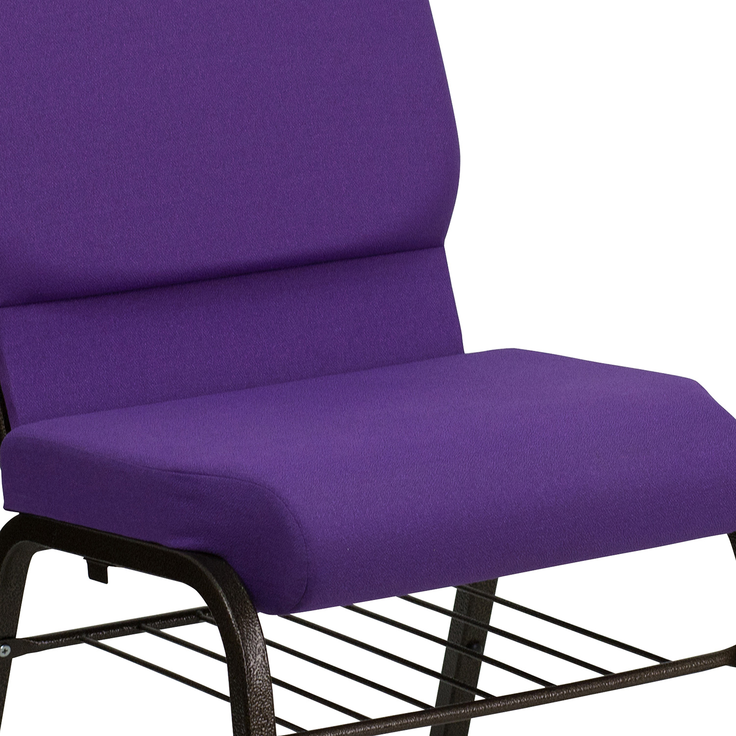 BLNK™ HERCULES Series Fabric Church Chair with Book Rack and Gold Vein Frame - Purple