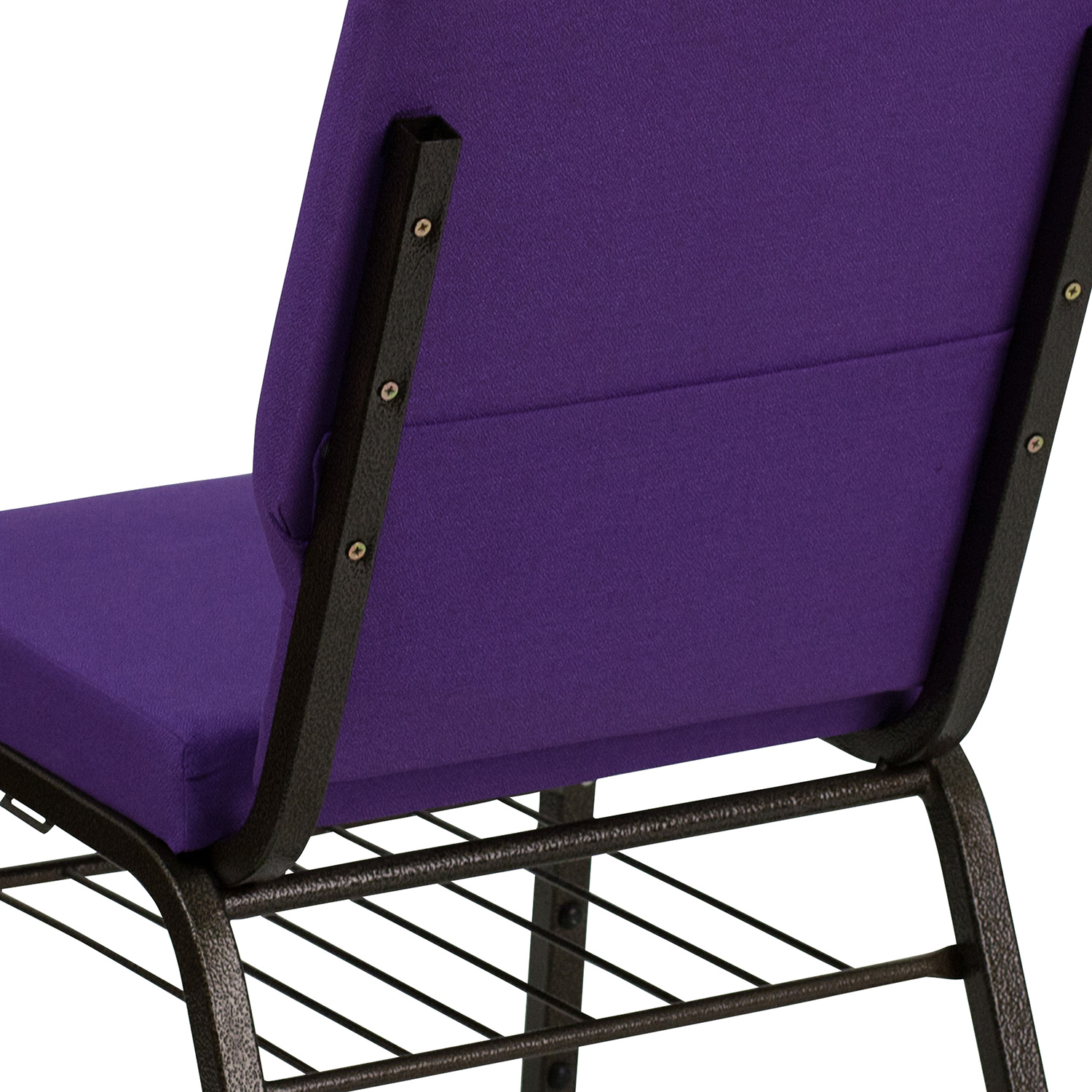 BLNK™ HERCULES Series Fabric Church Chair with Book Rack and Gold Vein Frame - Purple