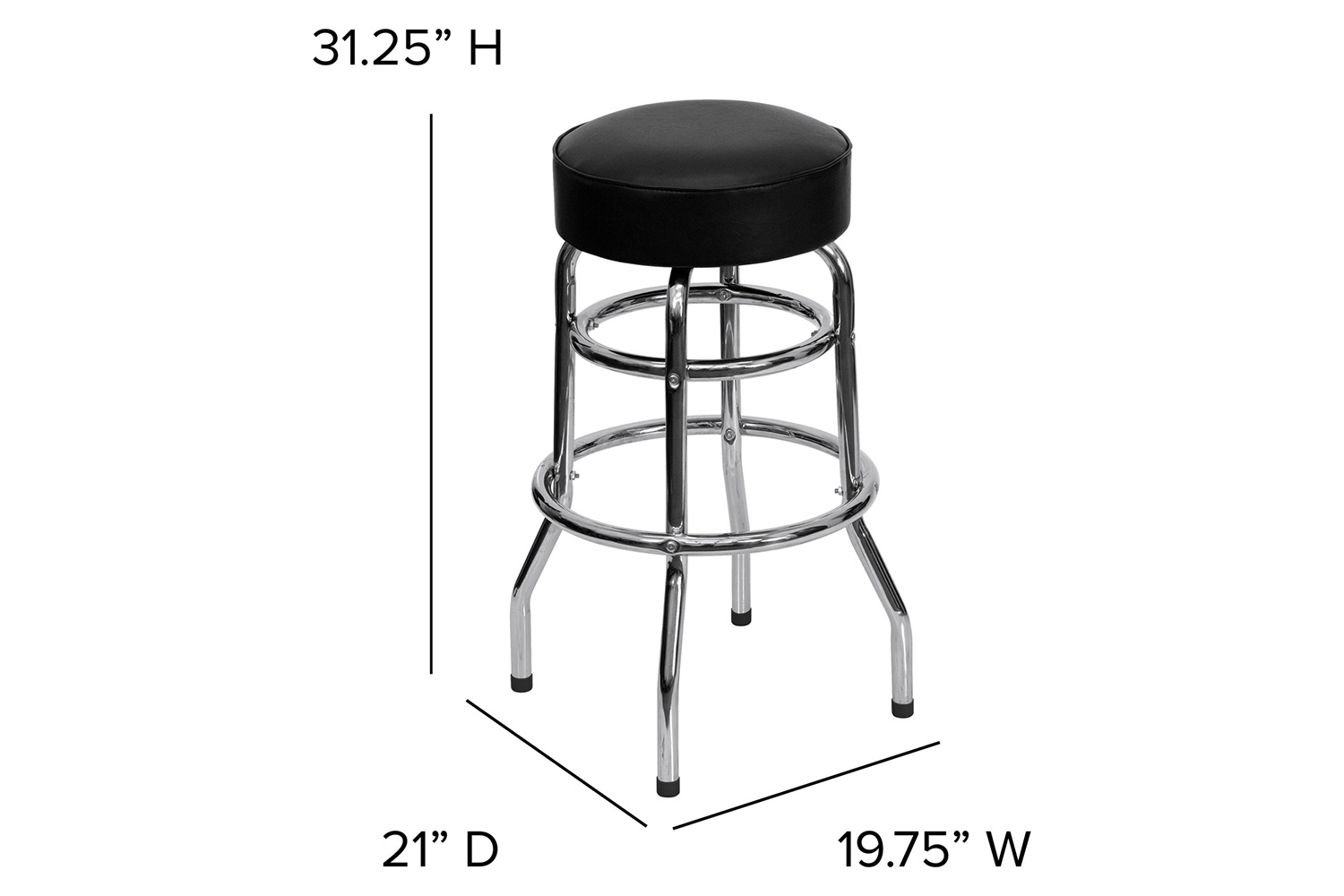 BLNK Bruno Double Ring Chrome Bar Stool - Black