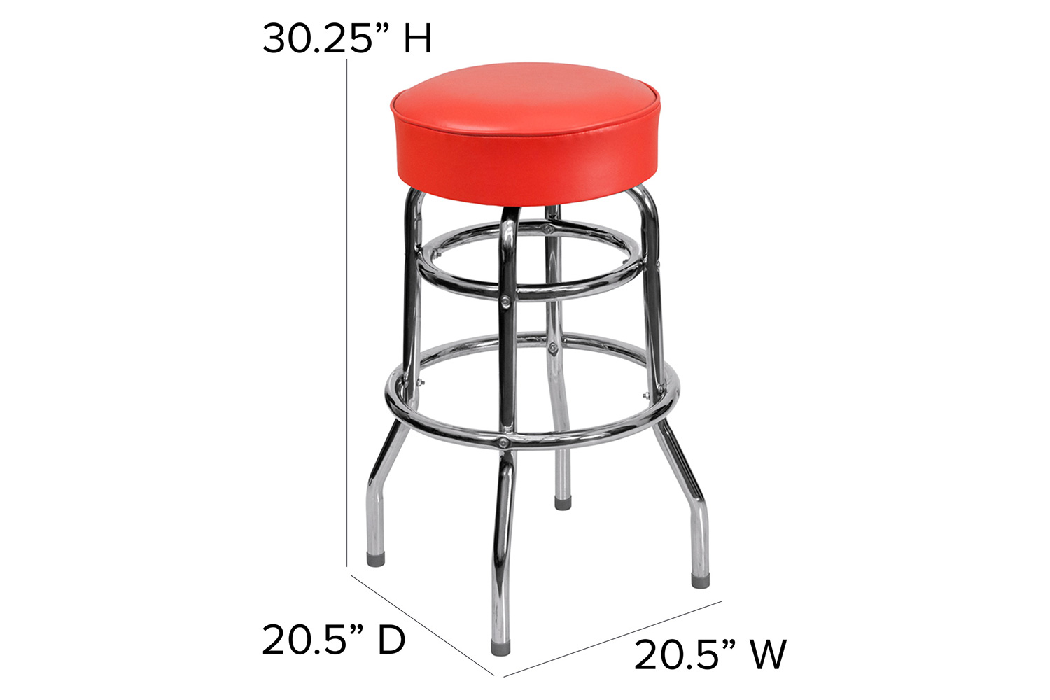 BLNK Bruno Double Ring Chrome Bar Stool - Red