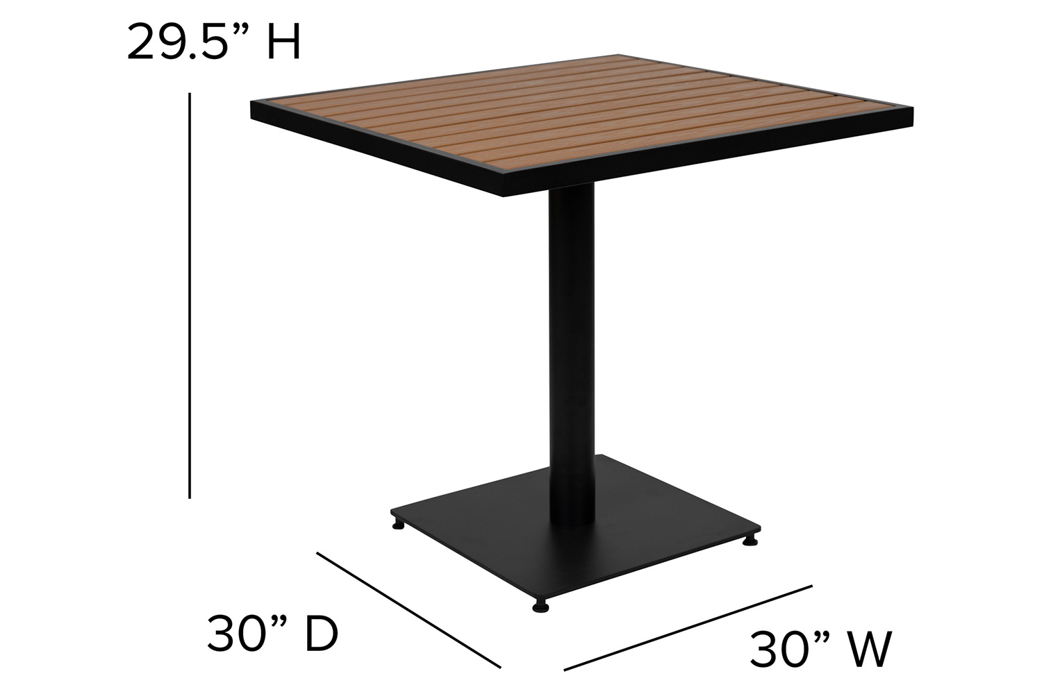 BLNK - Lark Indoor-Outdoor Patio Dining Table Set with 30" Square Faux Teak Table and 2 Stacking Club Chairs with Teak Accented Arms