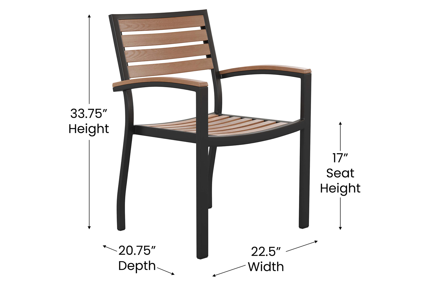 BLNK - Lark Indoor-Outdoor Patio Dining Table Set with 30" Square Faux Teak Table and 2 Stacking Club Chairs with Teak Accented Arms