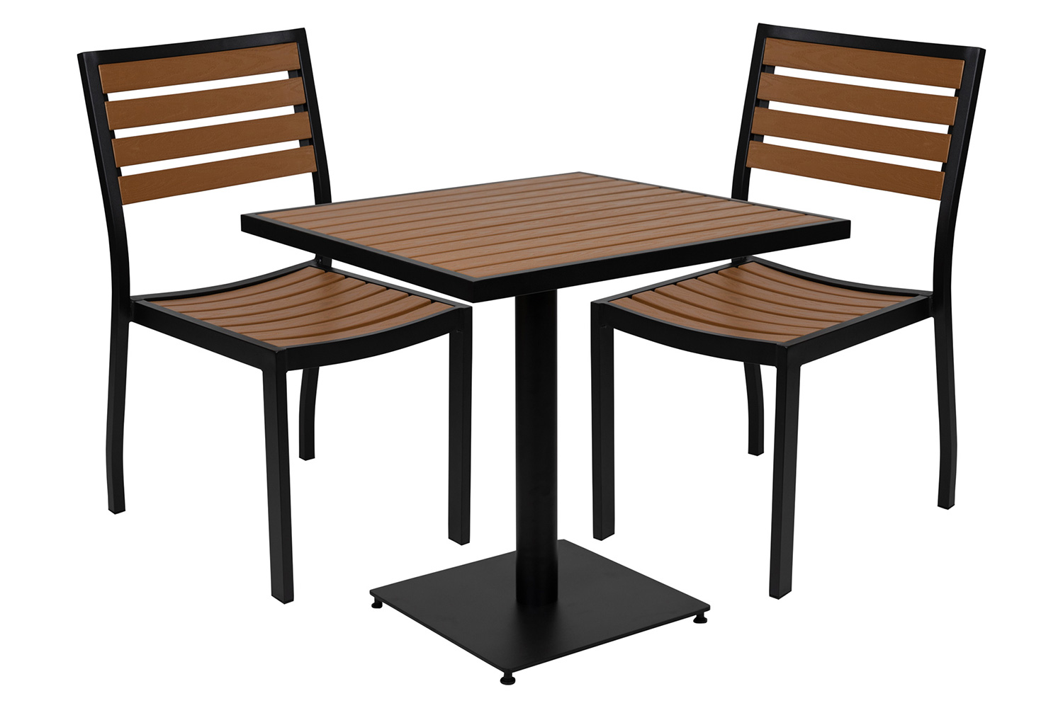 BLNK Lark Outdoor Patio Bistro Dining Table Set with Faux Teak Poly Slats - with 2 Chairs