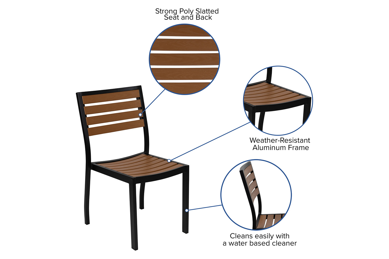 BLNK Lark Outdoor Patio Bistro Dining Table Set with Faux Teak Poly Slats - with 2 Chairs