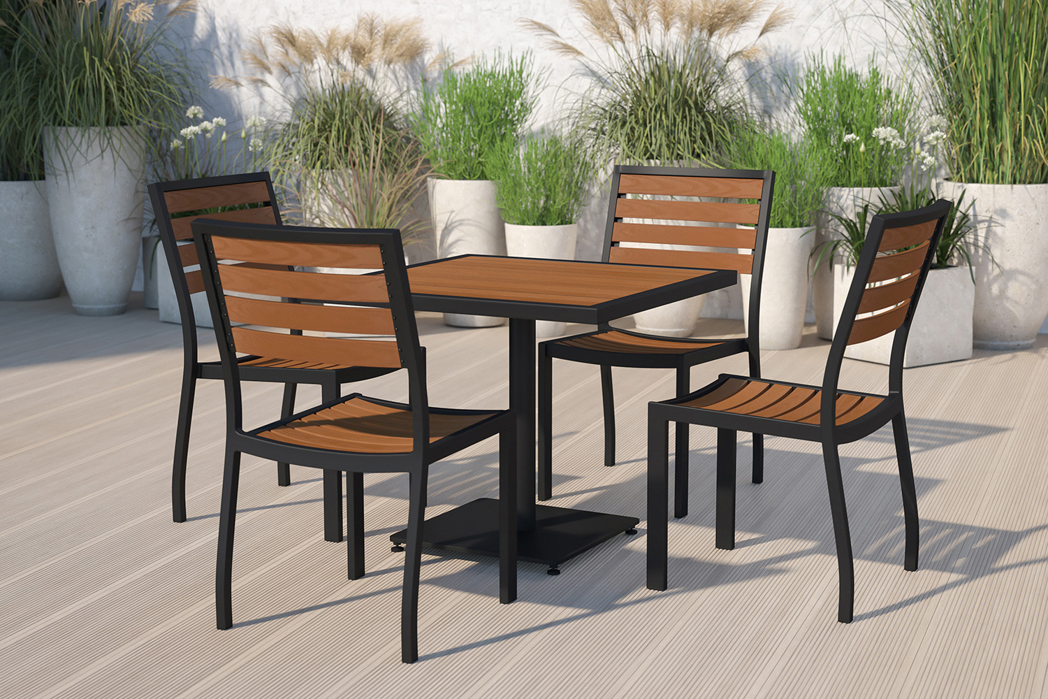 BLNK Lark Outdoor Patio Bistro Dining Table Set with Faux Teak Poly Slats