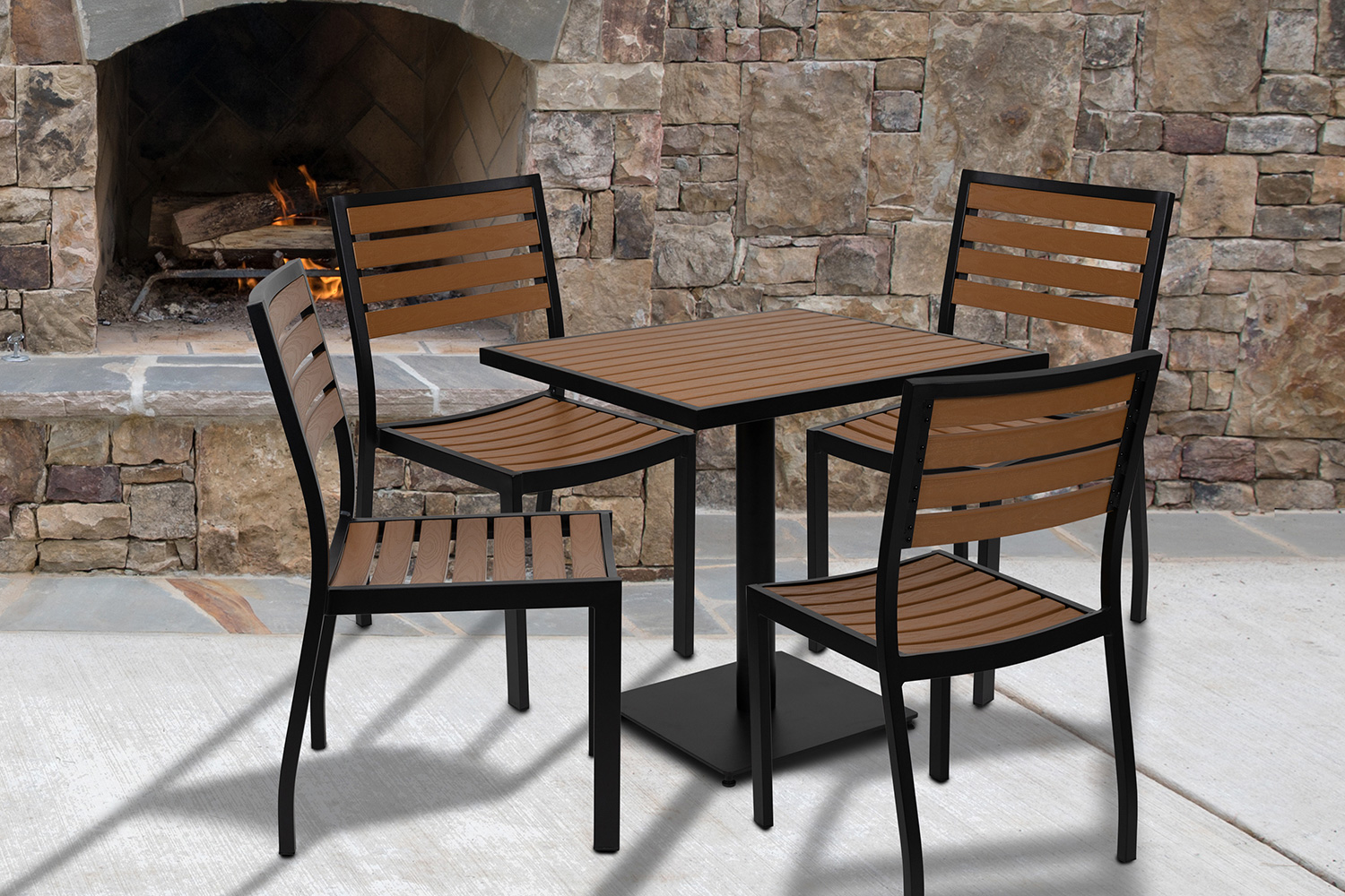 BLNK Lark Outdoor Patio Bistro Dining Table Set with Faux Teak Poly Slats - with 4 Chairs