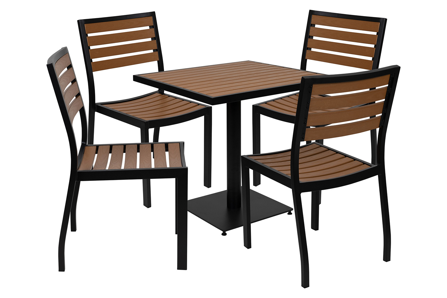 BLNK Lark Outdoor Patio Bistro Dining Table Set with Faux Teak Poly Slats - with 4 Chairs