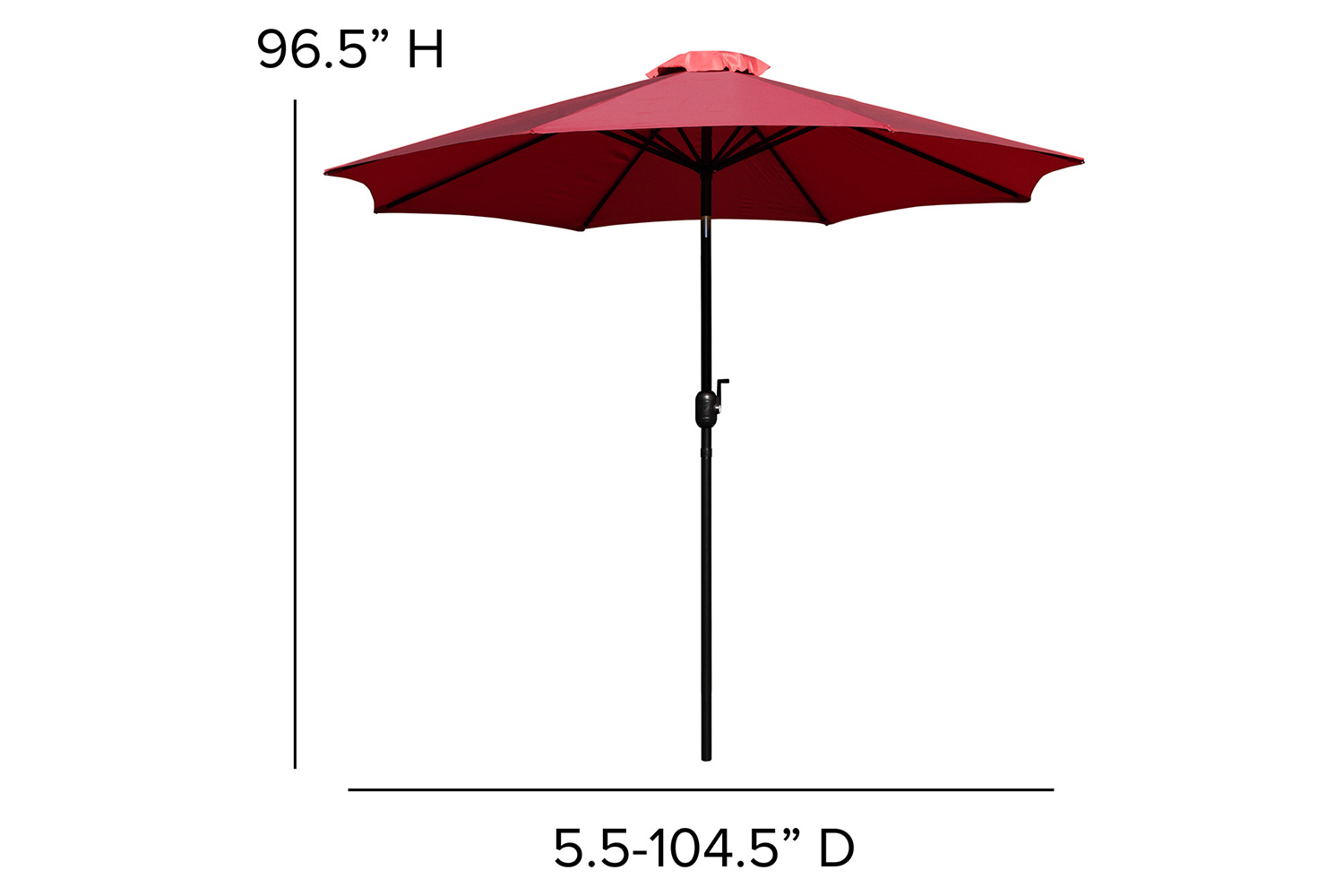 BLNK Lark Outdoor Patio Dining Table Set with 4 Synthetic Teak Stackable Chairs, 30" x 48" Table, Umbrella and Base - Red