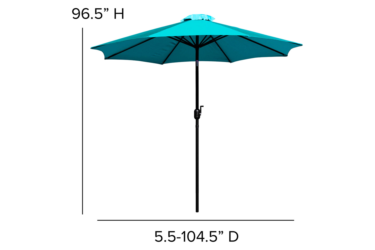 BLNK Lark Outdoor Patio Dining Table Set with 4 Synthetic Teak Stackable Chairs, 30" x 48" Table, Umbrella and Base - Teal