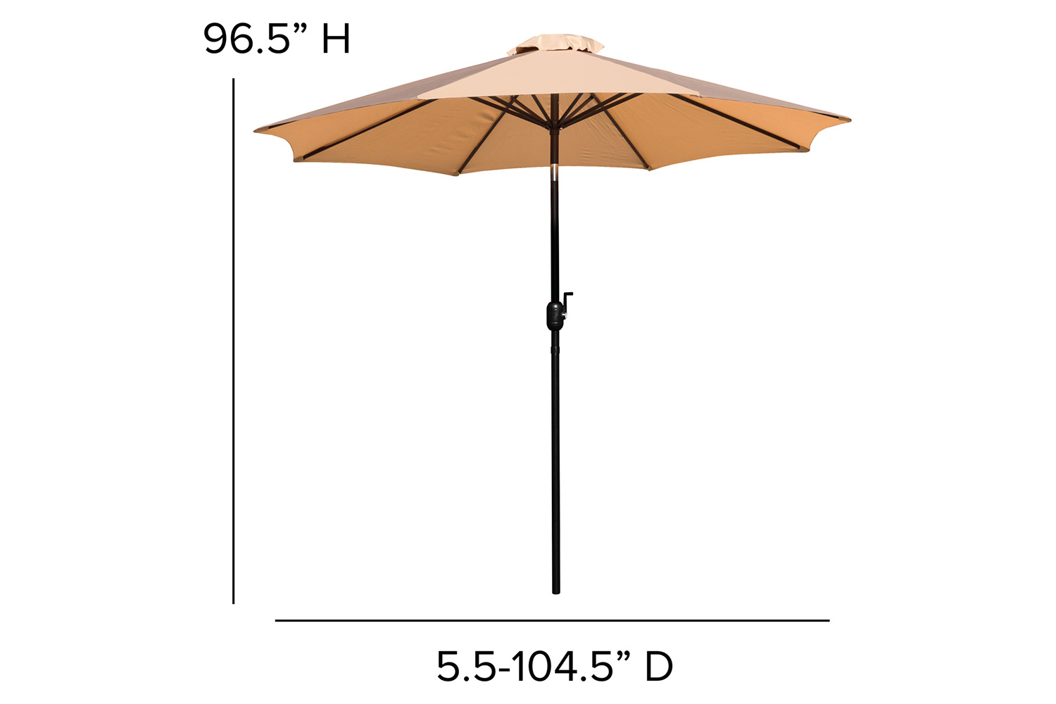 BLNK Lark Outdoor Patio Dining Table Set with 4 Synthetic Teak Stackable Chairs, 30" x 48" Table, Umbrella and Base - Tan