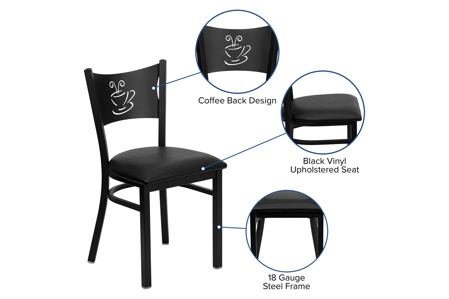 BLNK HERCULES Series Black Metal Coffee Back Restaurant Chair with Vinyl Seat - Black