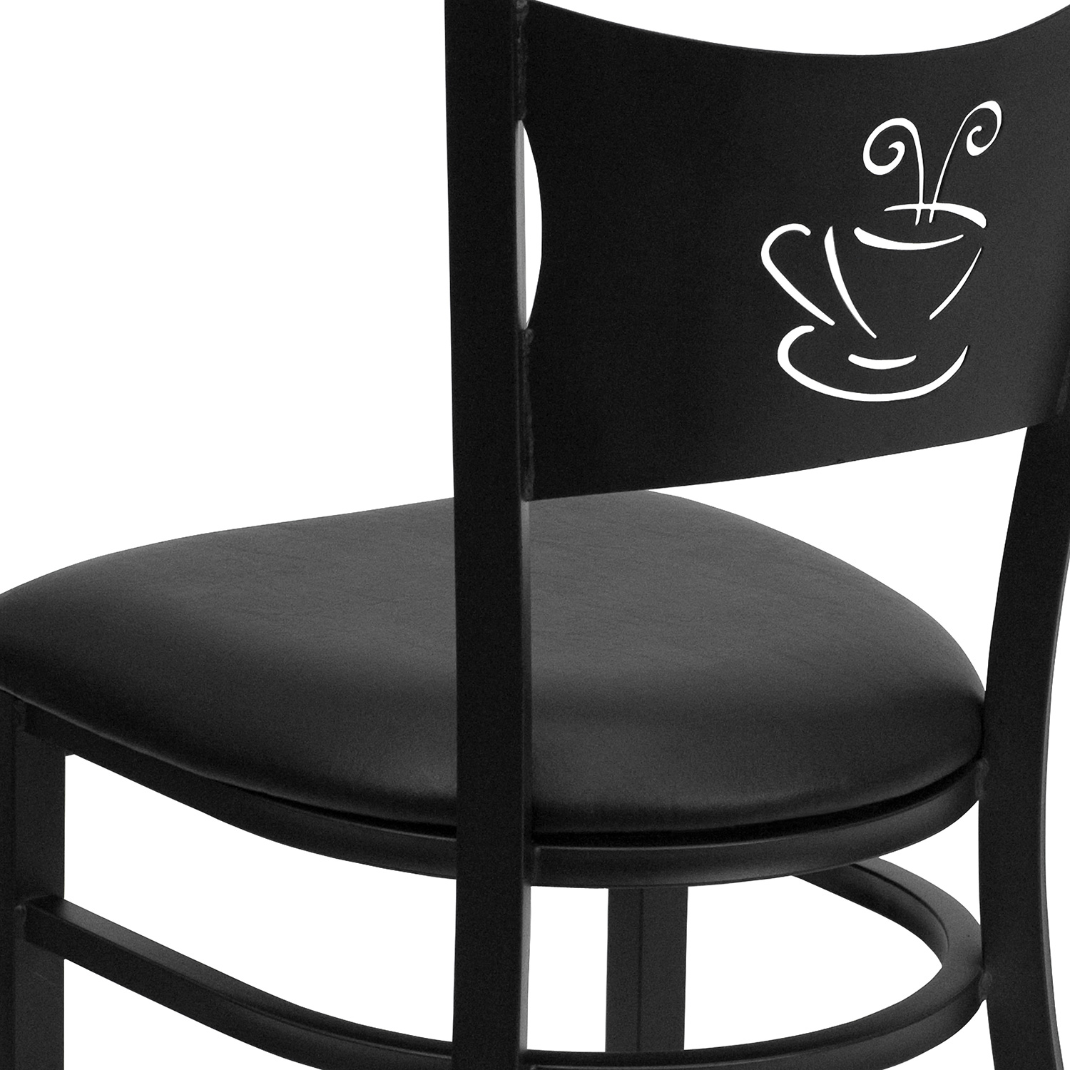 BLNK HERCULES Series Black Metal Coffee Back Restaurant Chair with Vinyl Seat - Black